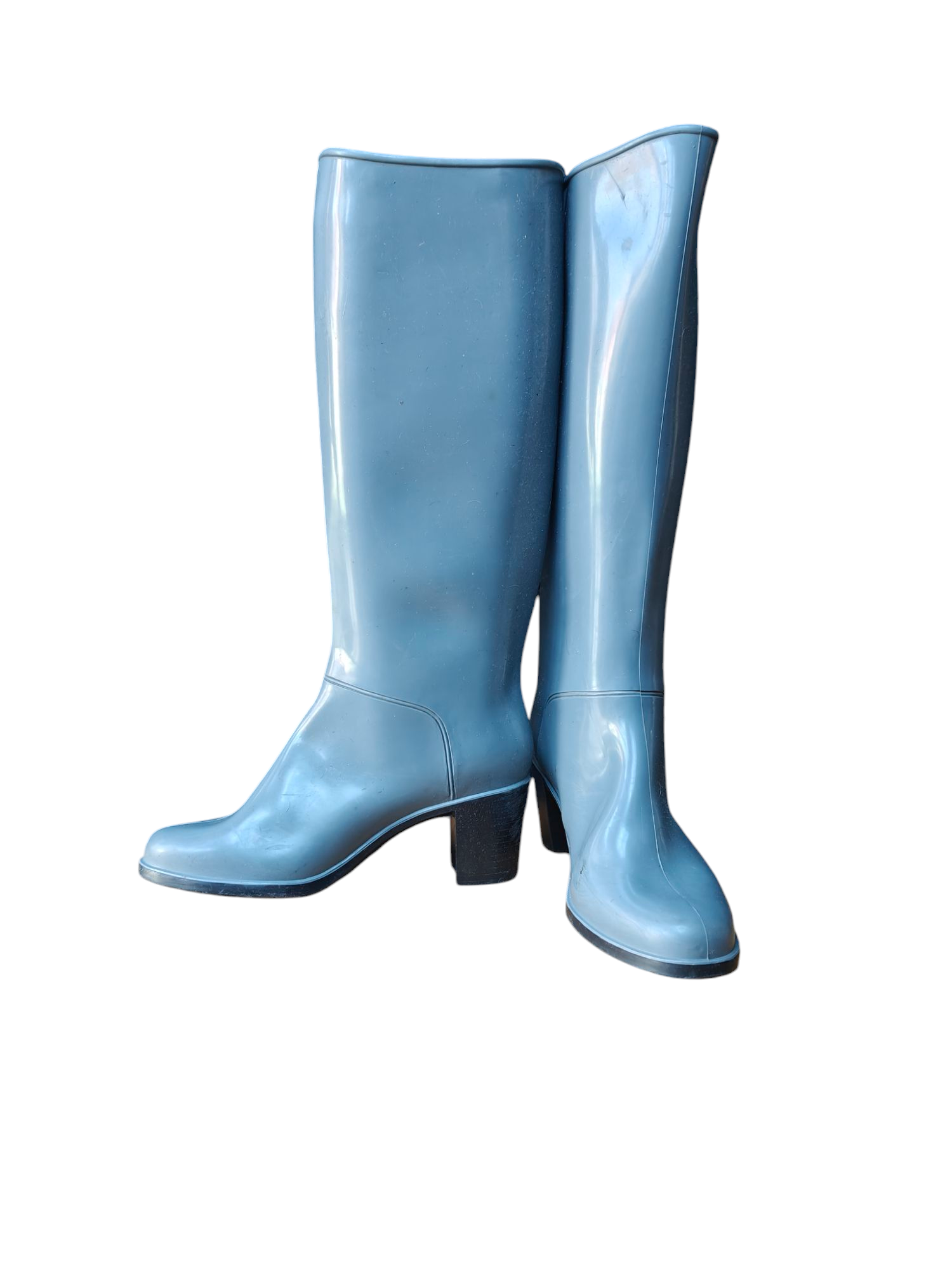 Grey knee high vintage wellies with heel