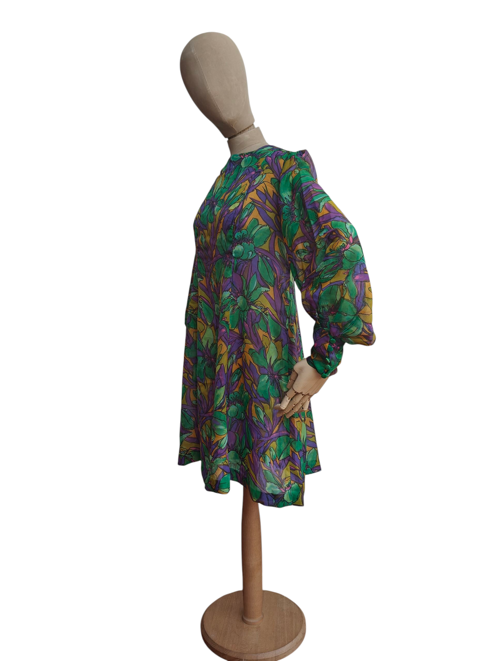 Hand made vintage dress with colourful statement sleeves