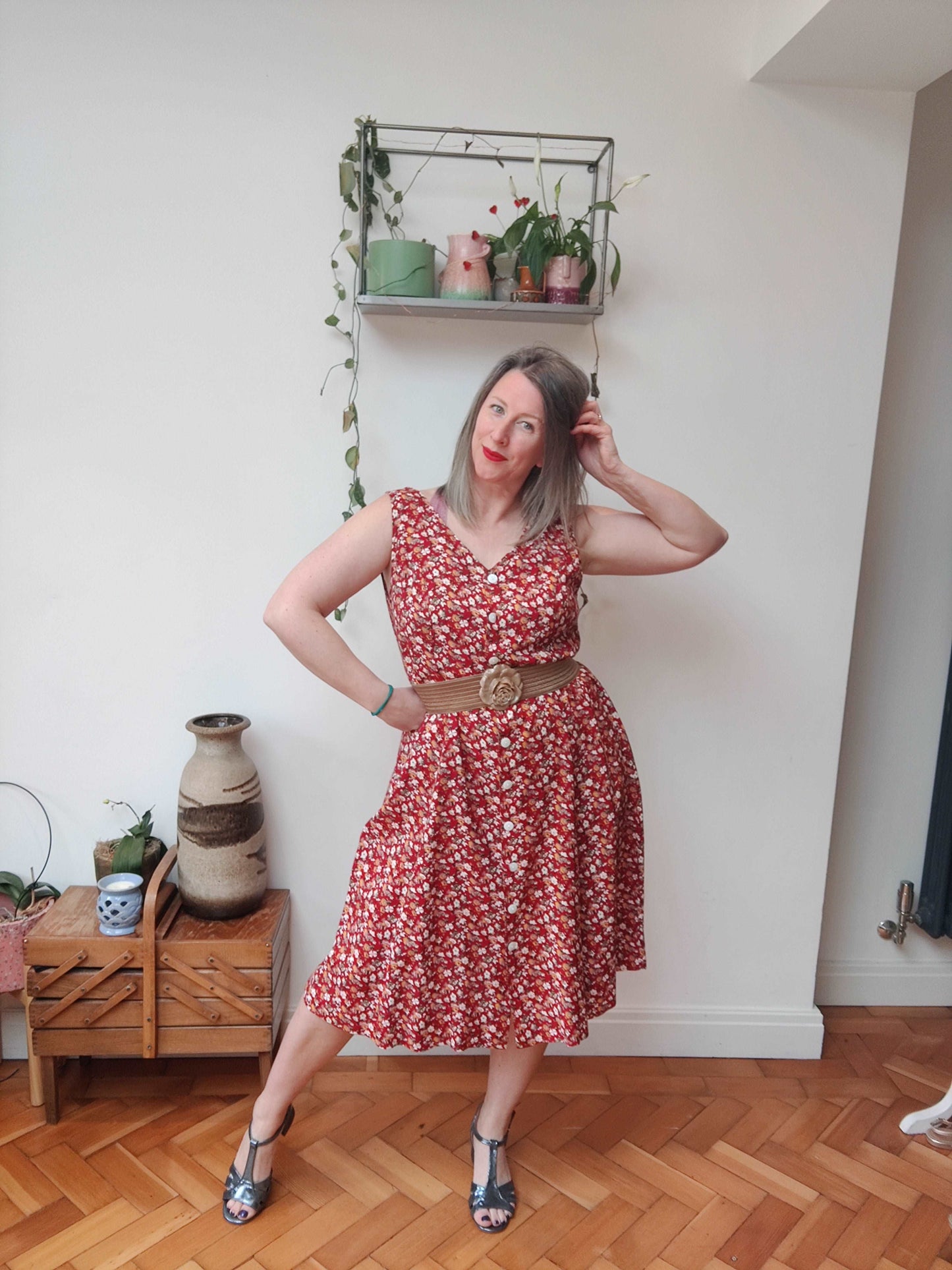 Stunning red ditsy print plus size dress