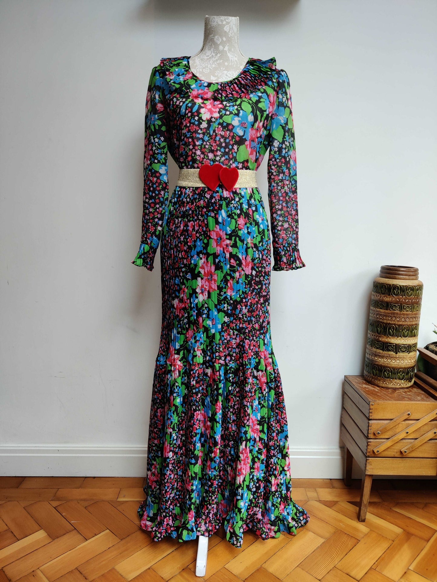 70s colourful floral maxi dress size 12