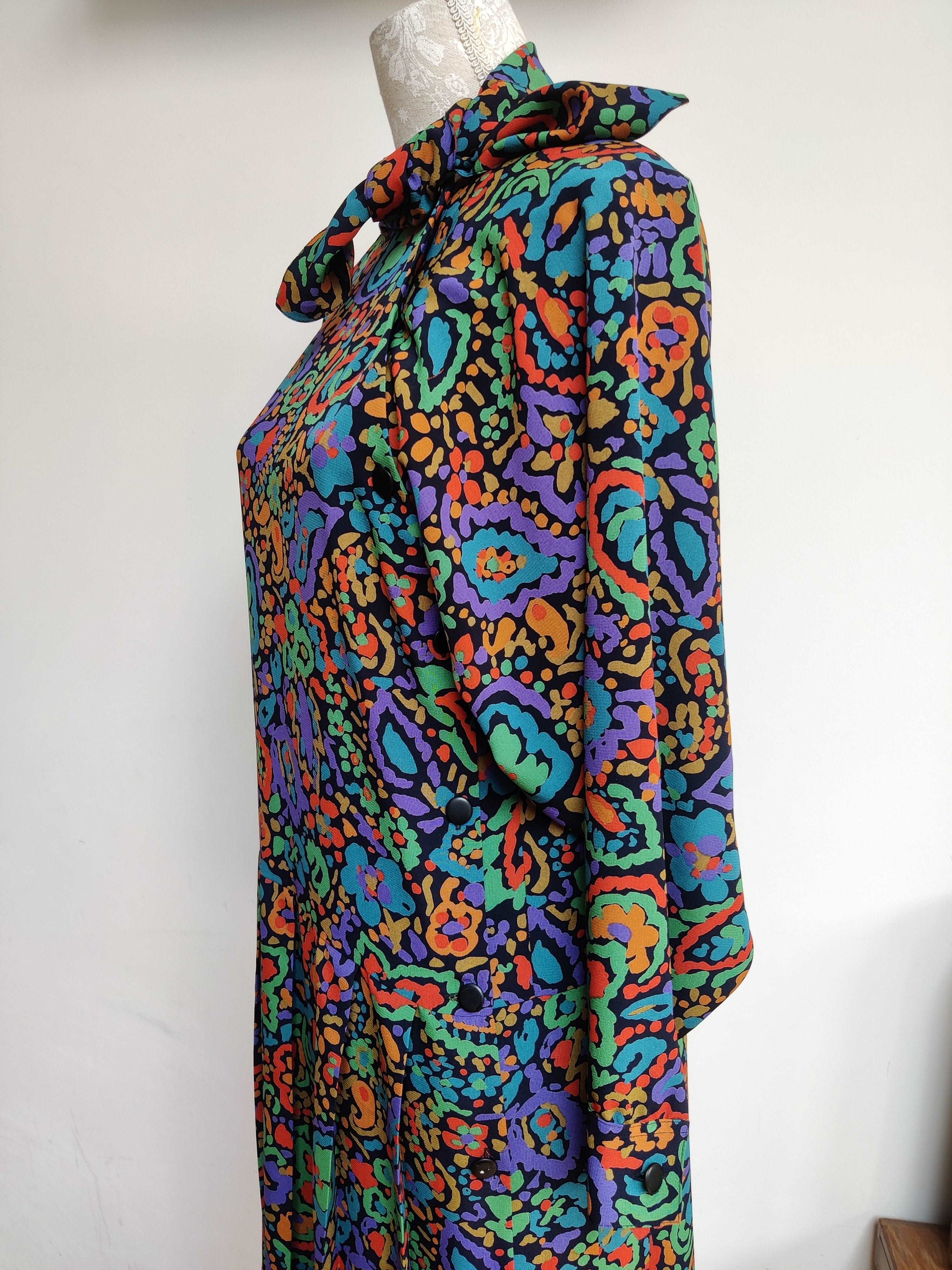 Rainbow print vintage dress with pleats 16