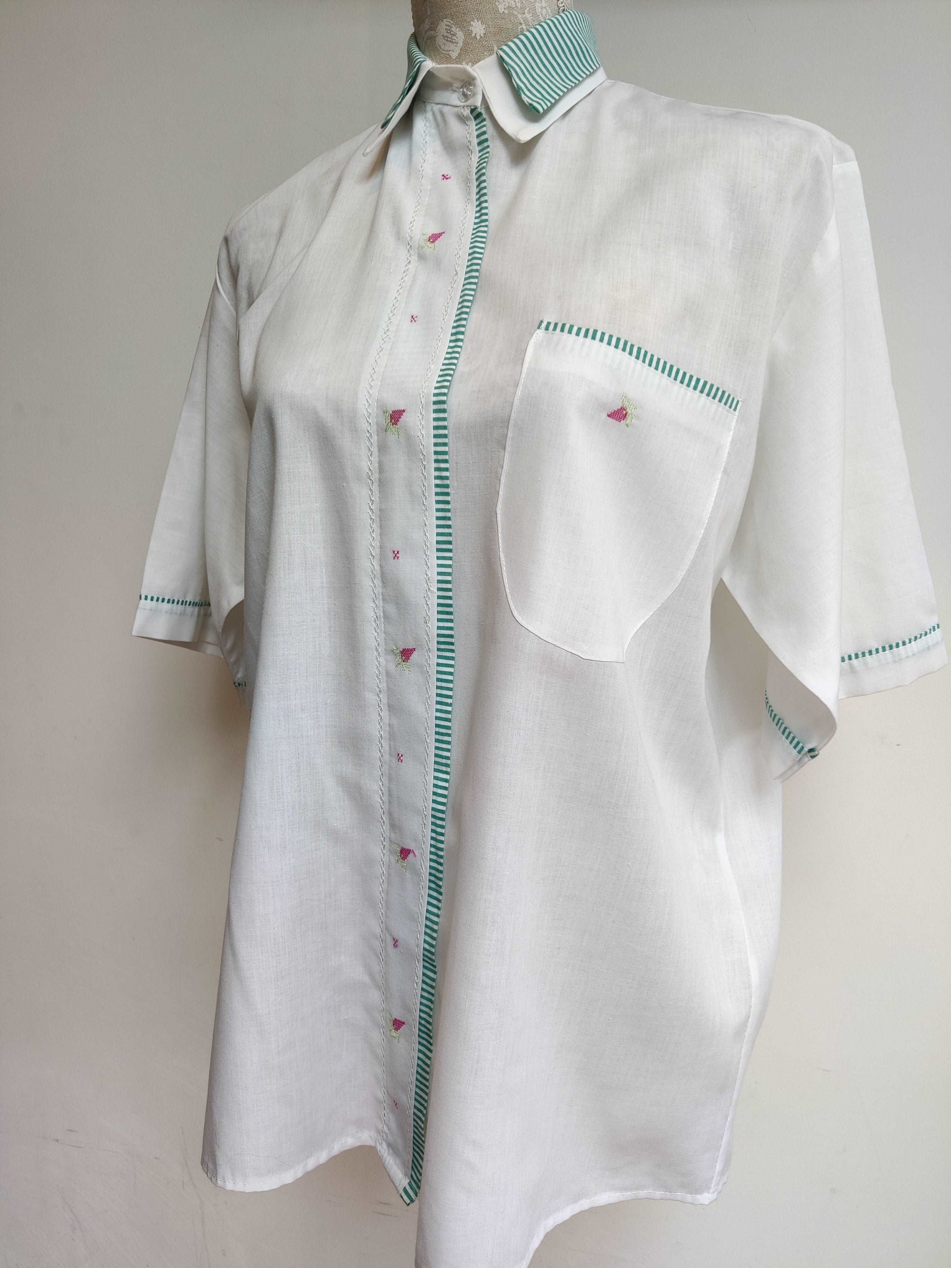 Vintage white shirt with cross stitch detail. 16-18