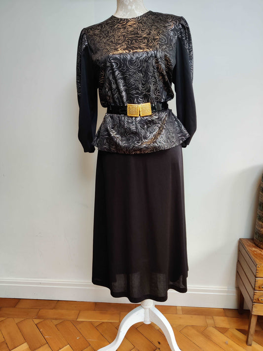 Black and silver 80s peplum dress size 12