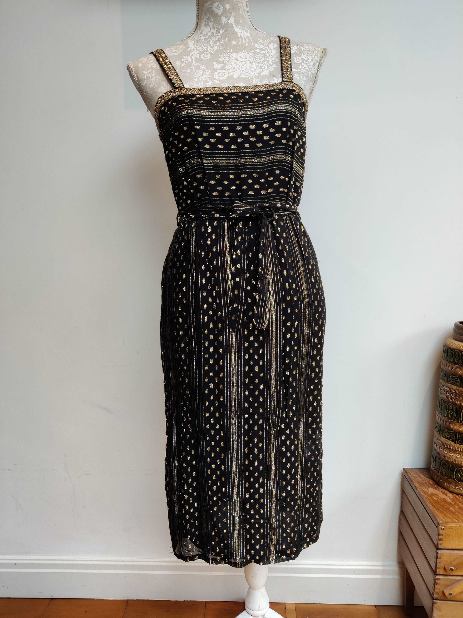 Black and gold vintage dress with sparkle