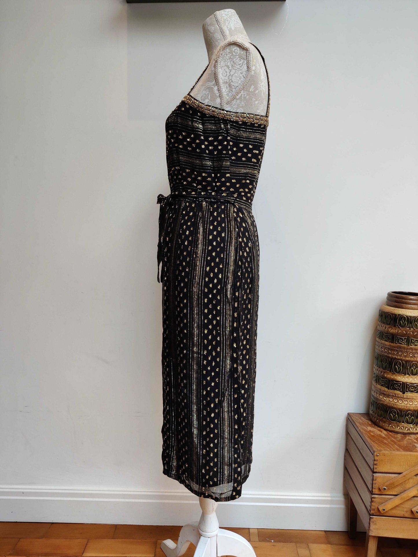 Vintage dress with belt. gold sparkly