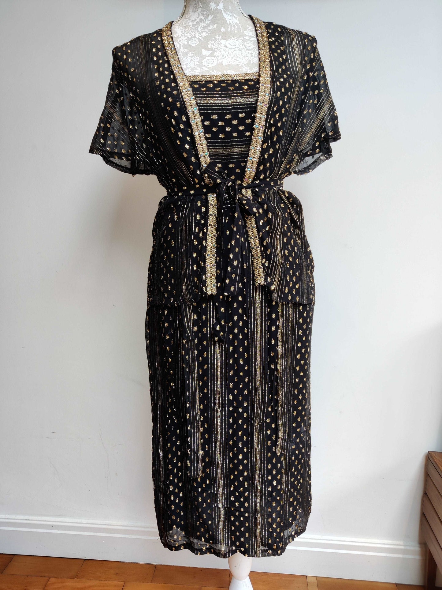 Stunning vintage black and gold dress co-ord set.