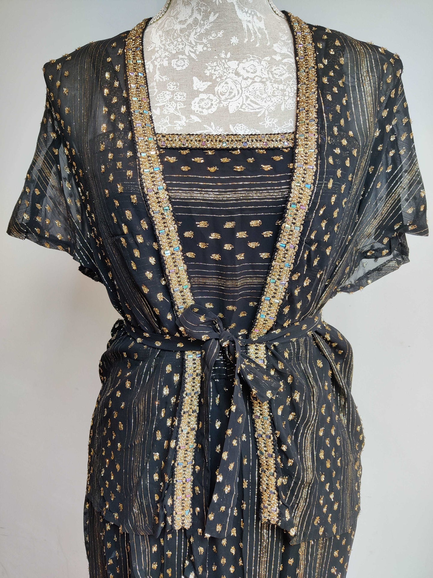 Black and gold co-ord set with beaded detail.