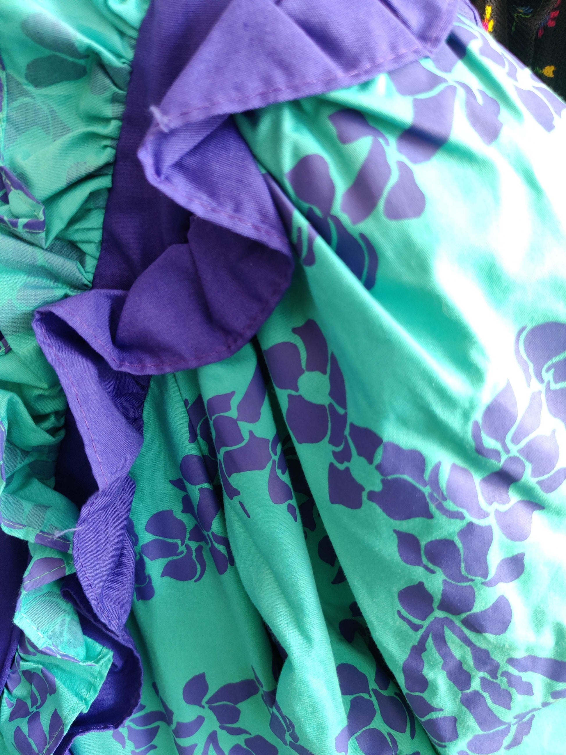 Turquoise and purple Hawaiian print maxi dress