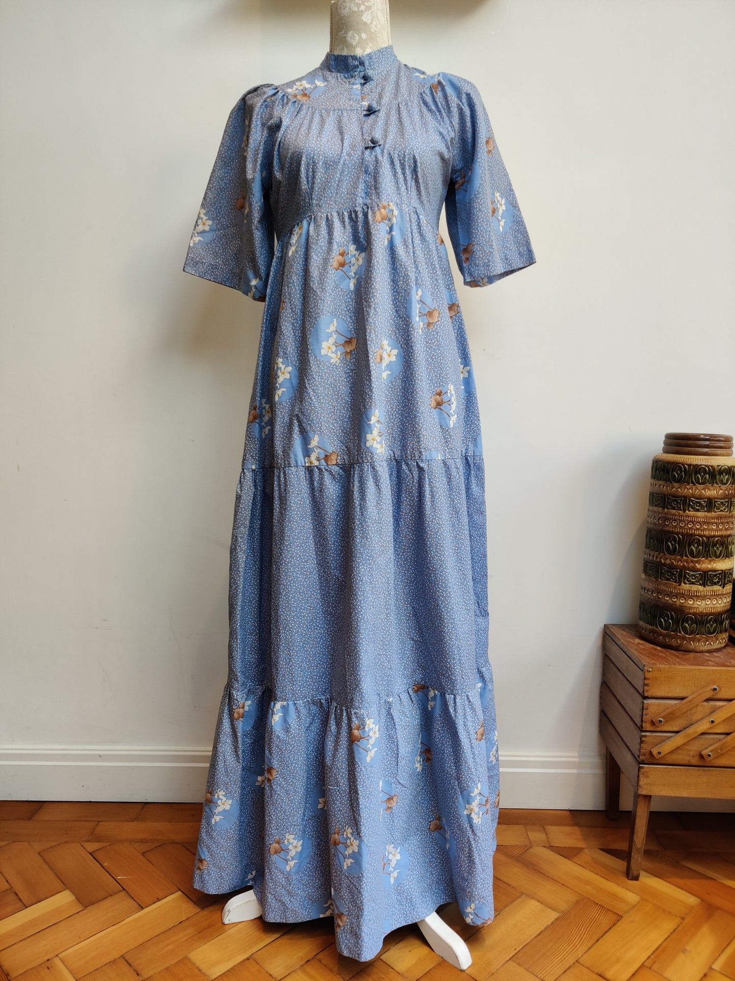 Blue floral 70s maxi dress