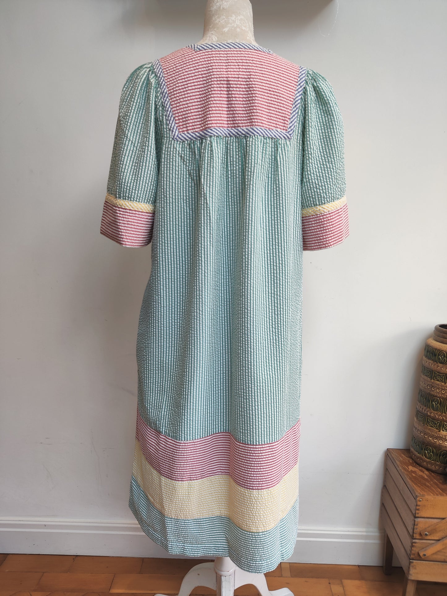Beautiful Saybury vintage dress with multicoloured stripe design.