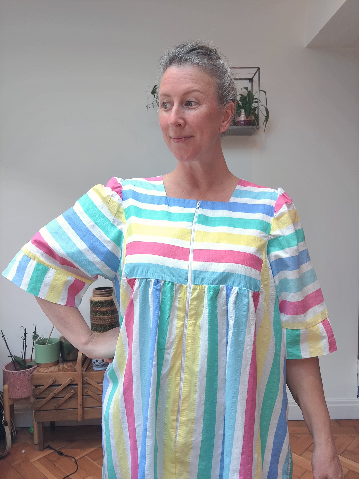 Vintage Saybury dress with rainbow stripe. size 14-18