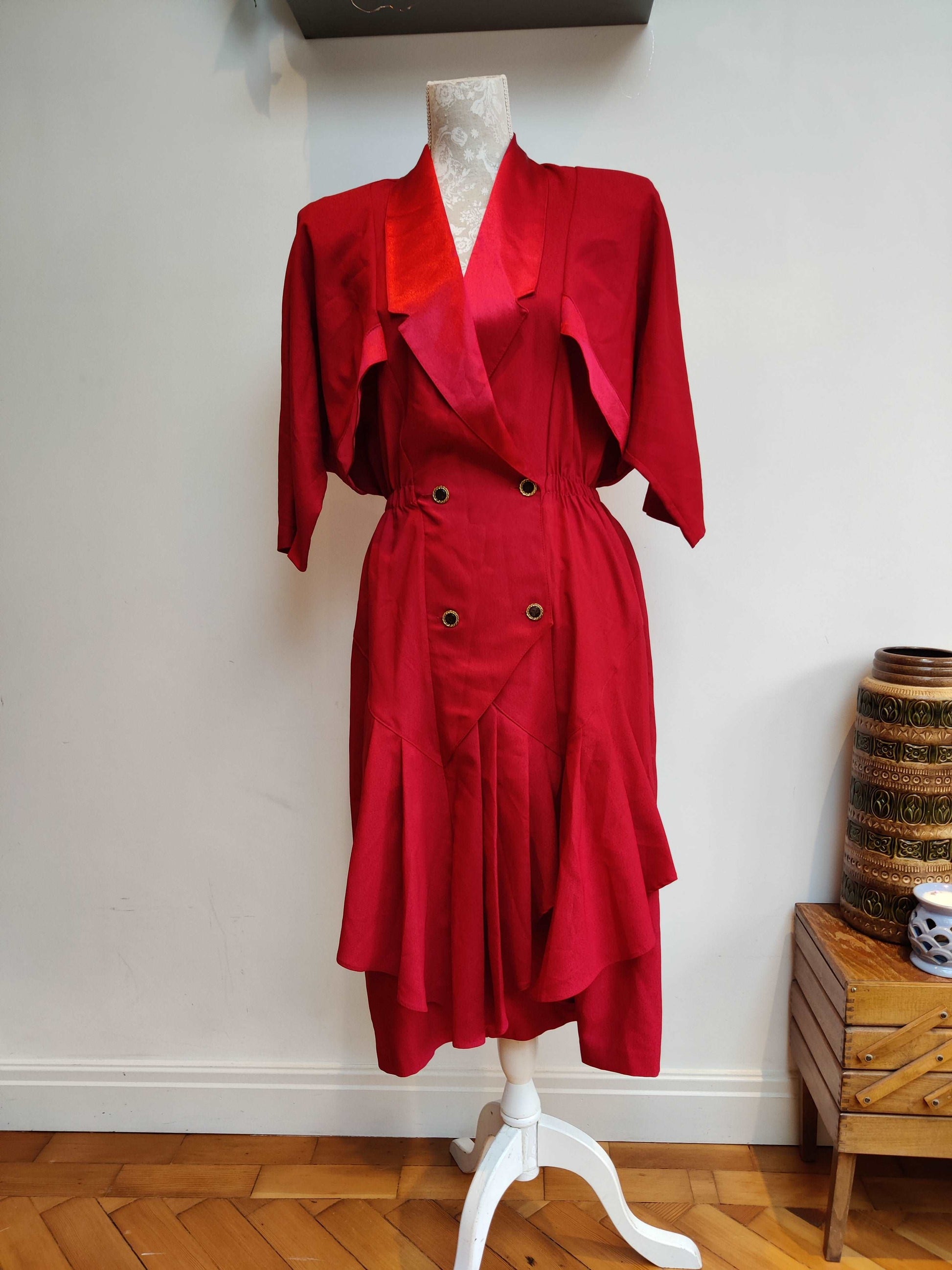 Incredible red vintage dress with tuxedo  style bib
