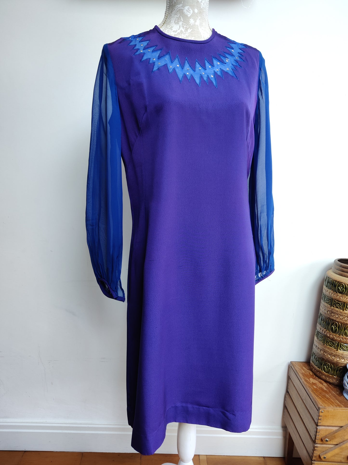 Blue and purple 1960s dress size 12-14