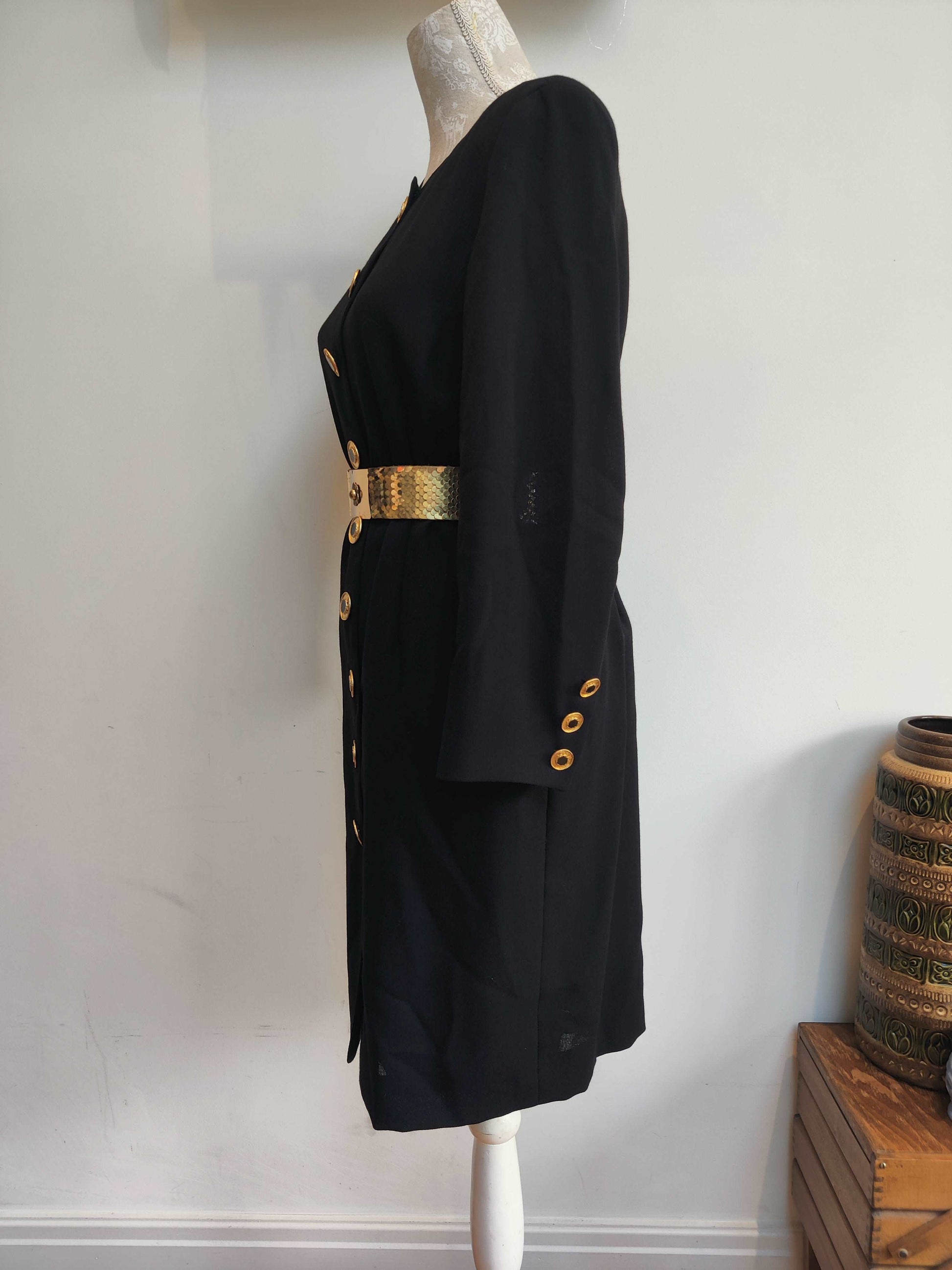 Black and gold 80s power dress by Jaeger.