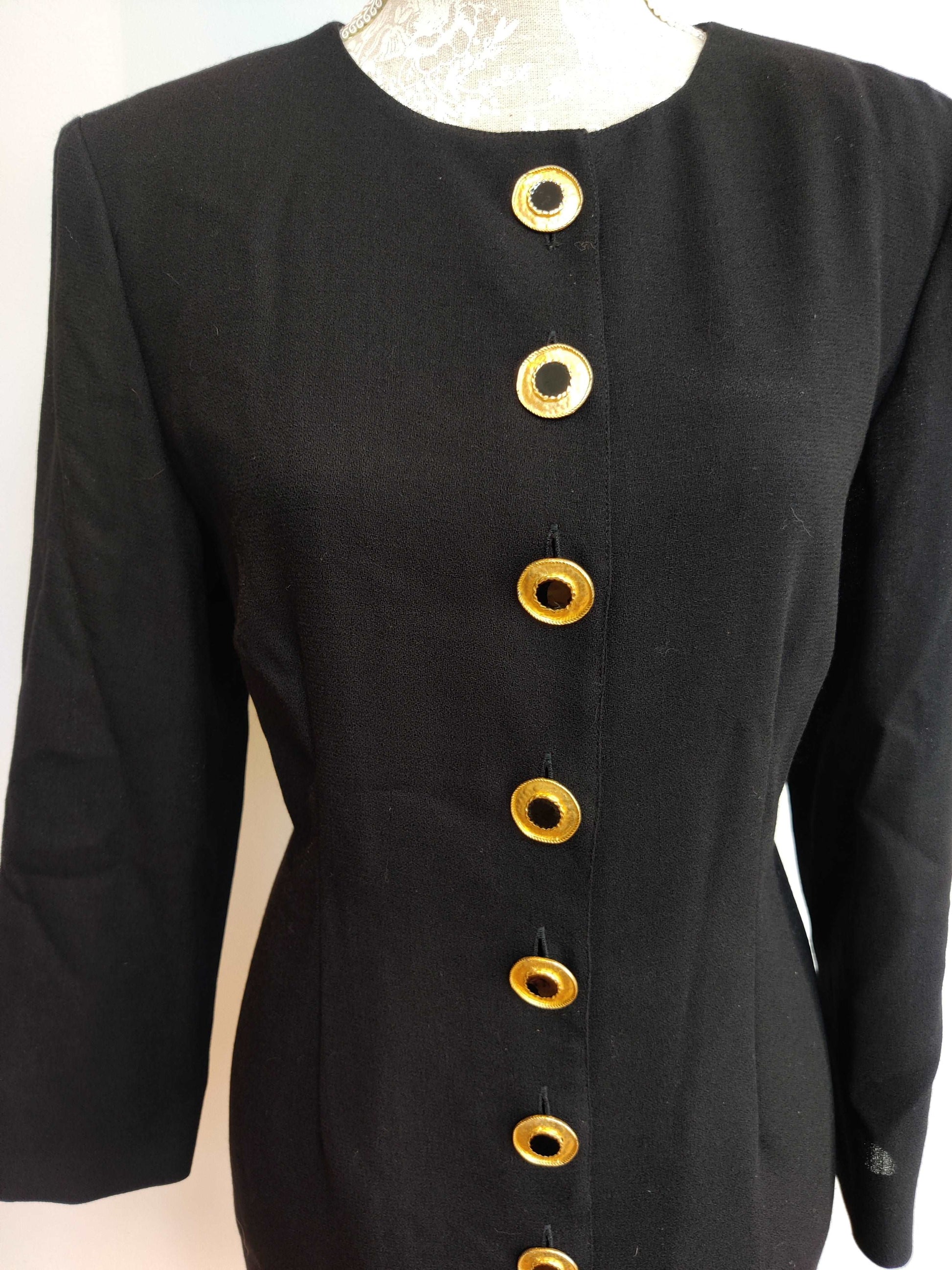 Black vintage dress with gold statement buttons 