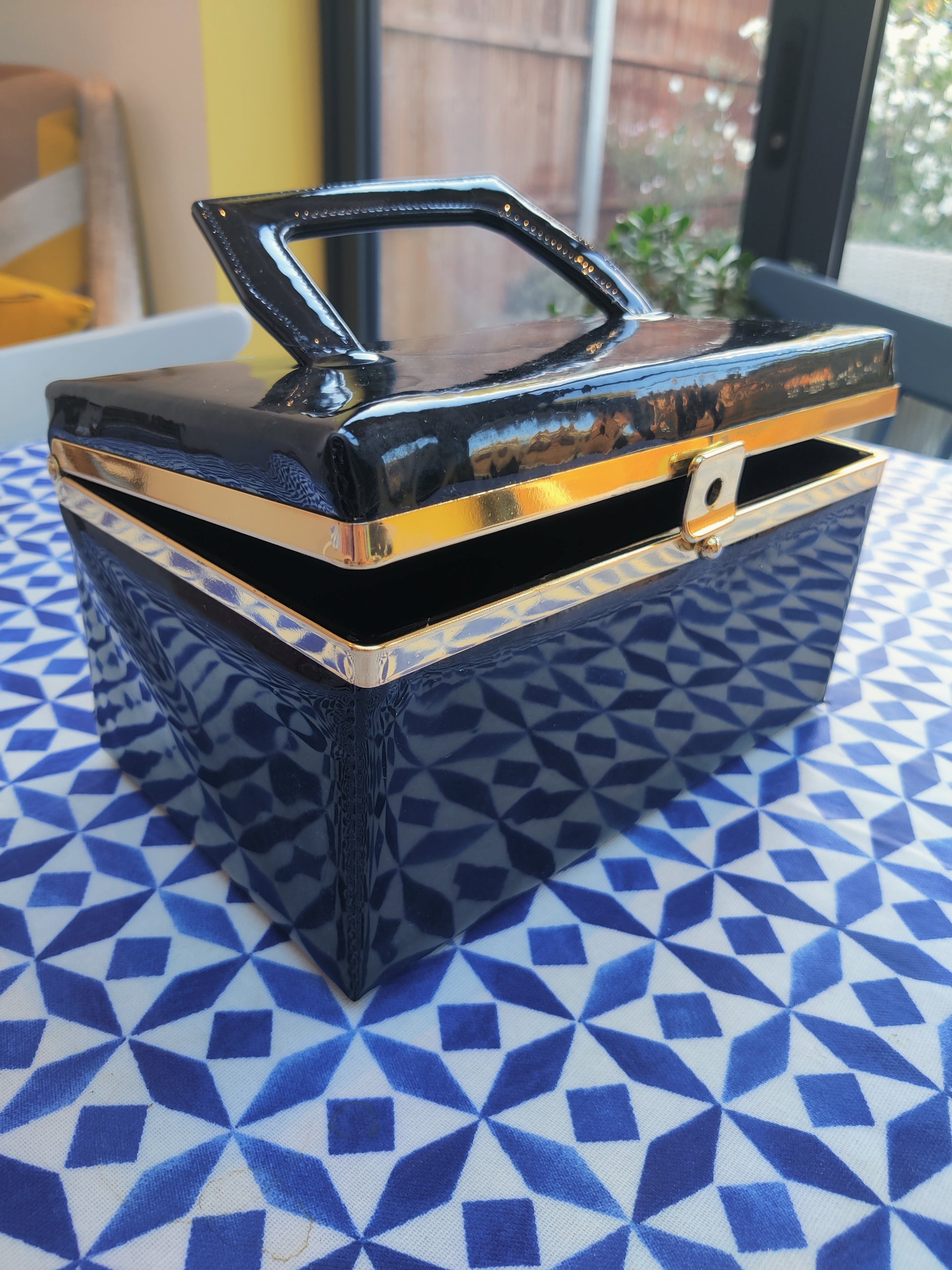 Beautiful black and gold vanity case for sale.