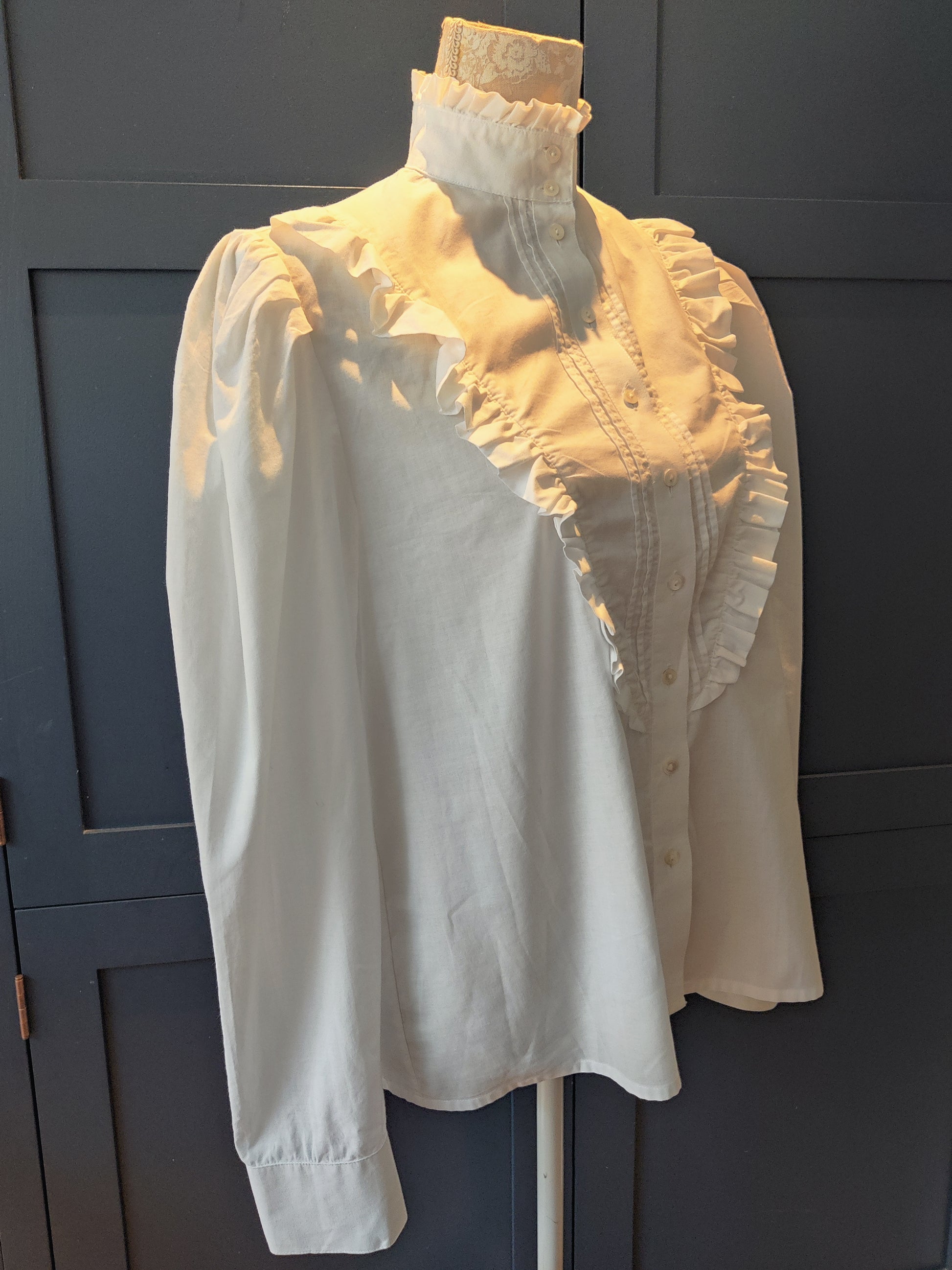 Vintage Laura Ashley white shirt with ruffle bib detail. size 14