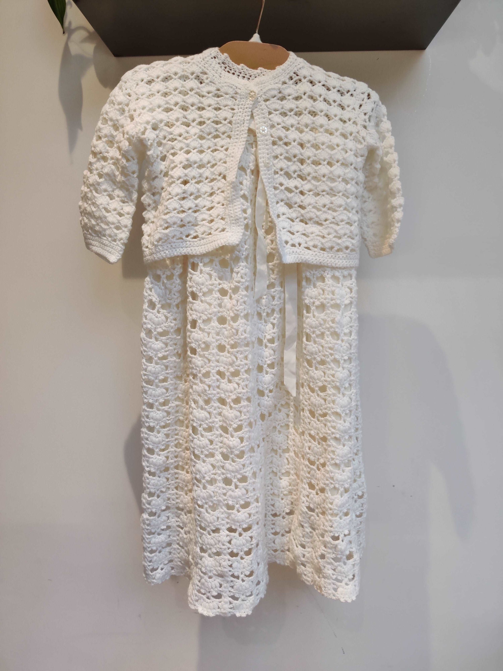 Beautiful vintage crocheted christening gown and cardigan