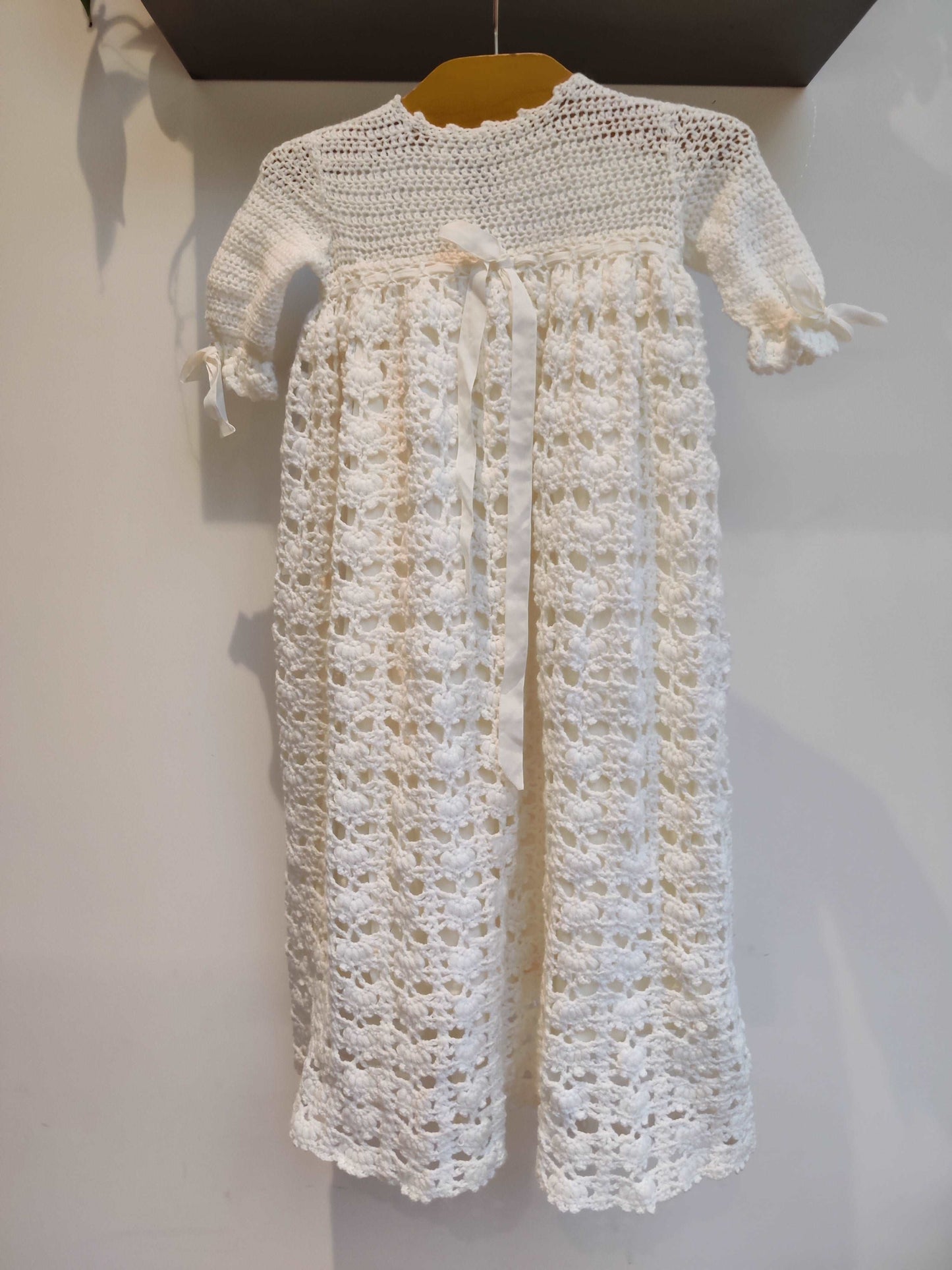 Crochet christening dress with hat and cardigan