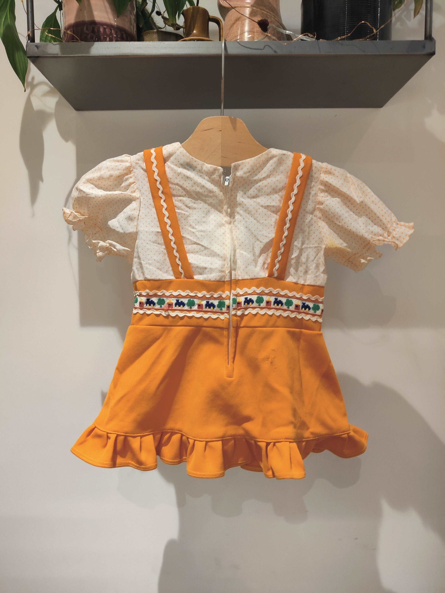 70s baby dress with faux braces. age 6 months