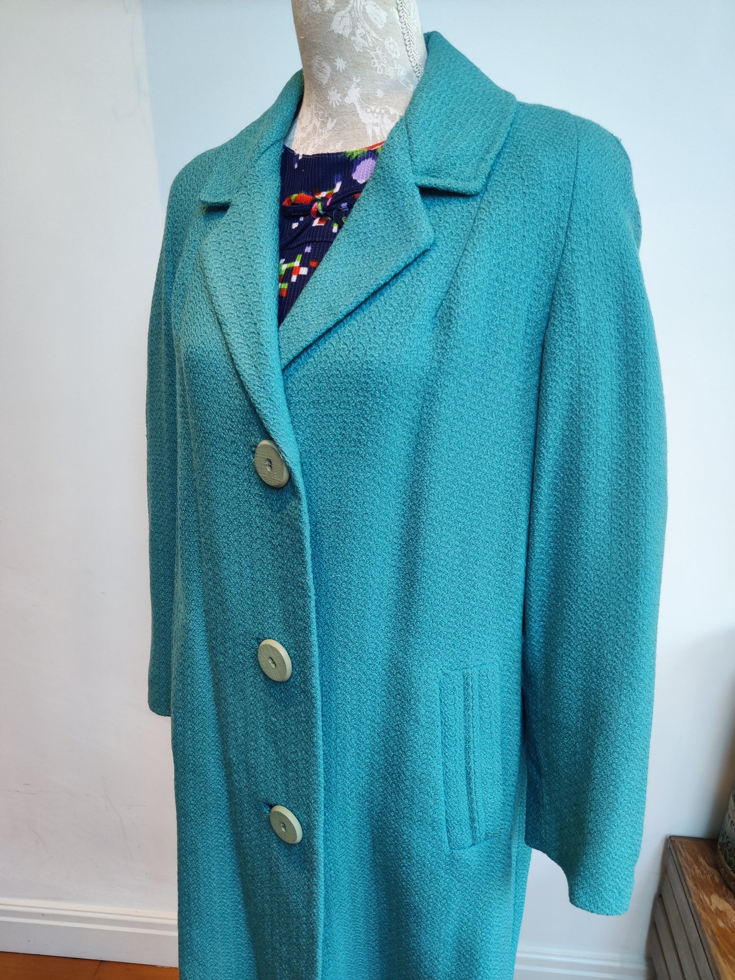 Vintage wool coat in turquoise 