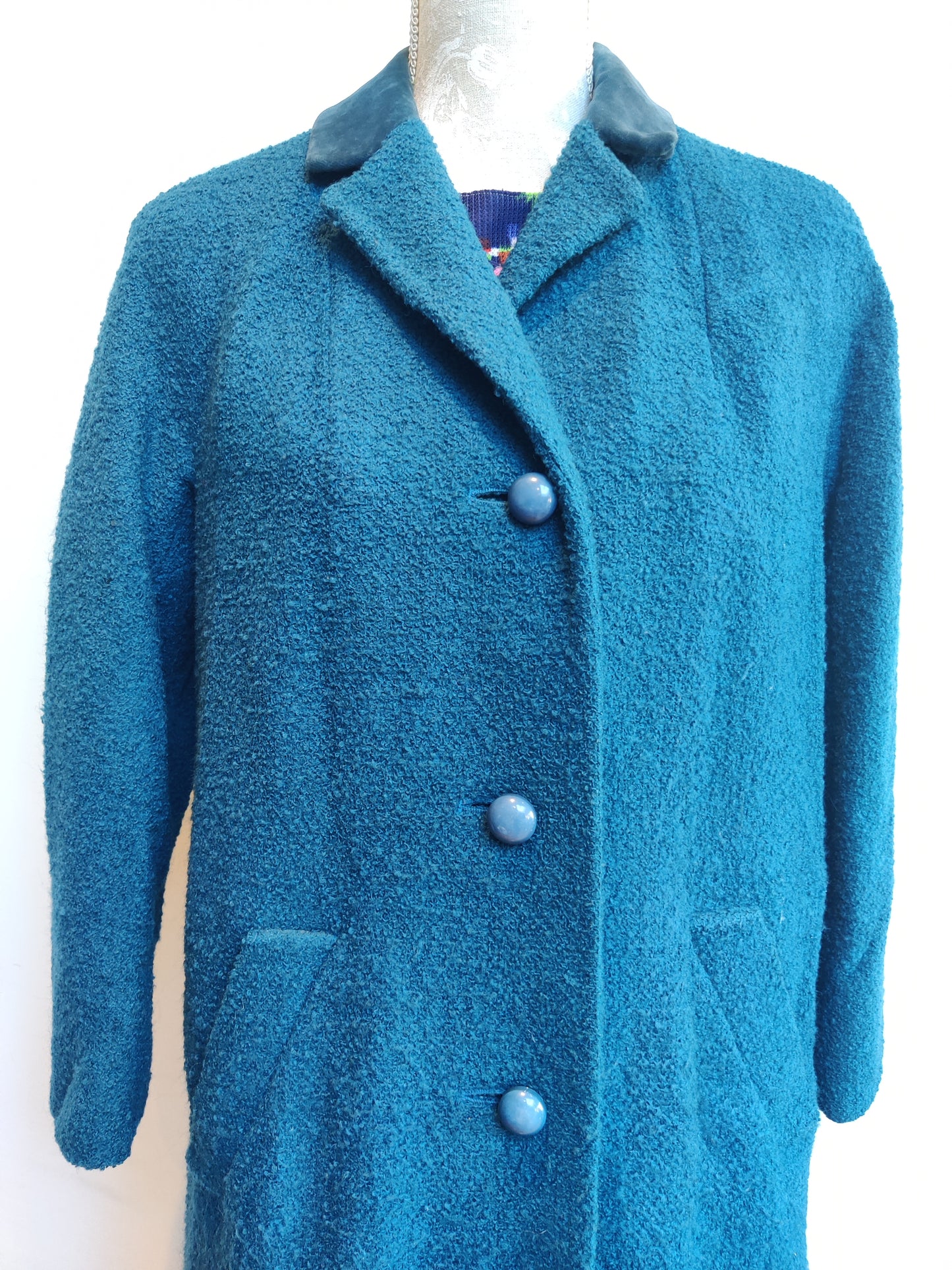 Stunning 1950s Aquascutum coat in blue wool with velvet collar.