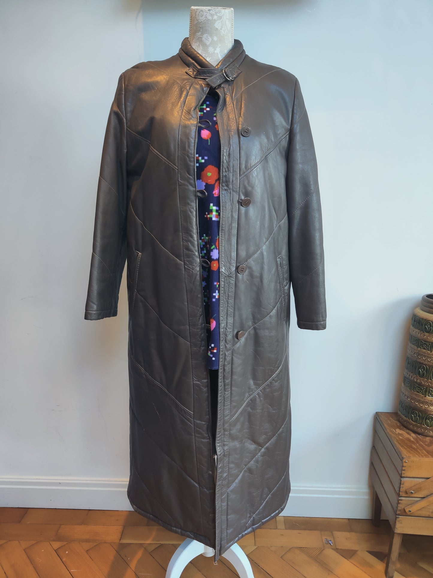 Grey leather long coat size 12