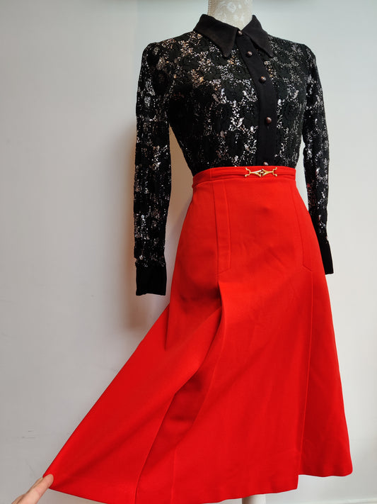 Lovely 60s red skirt with gold buckle.