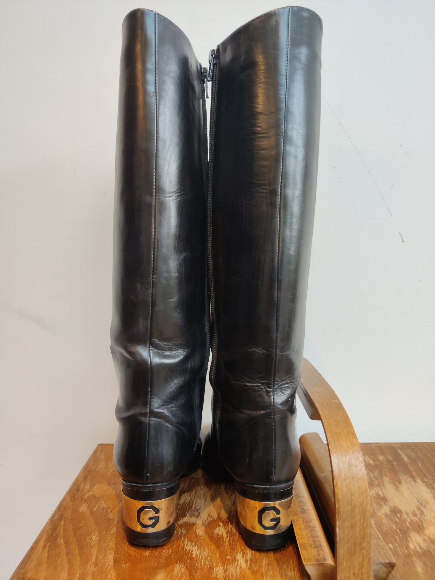 Vintage Givenchy knee high boots in black and gold size 4