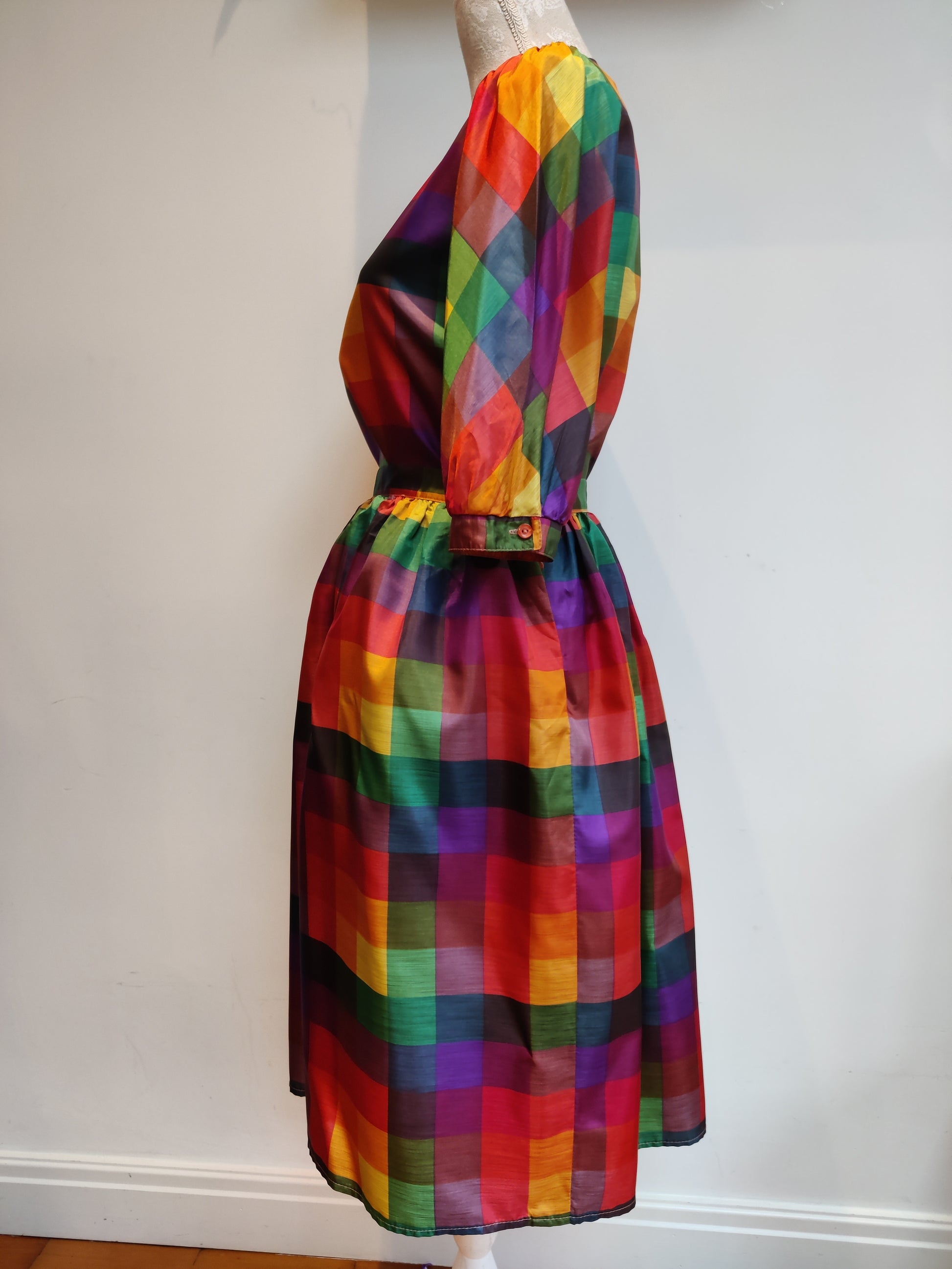 Vintage skirt and top set in rainbow check