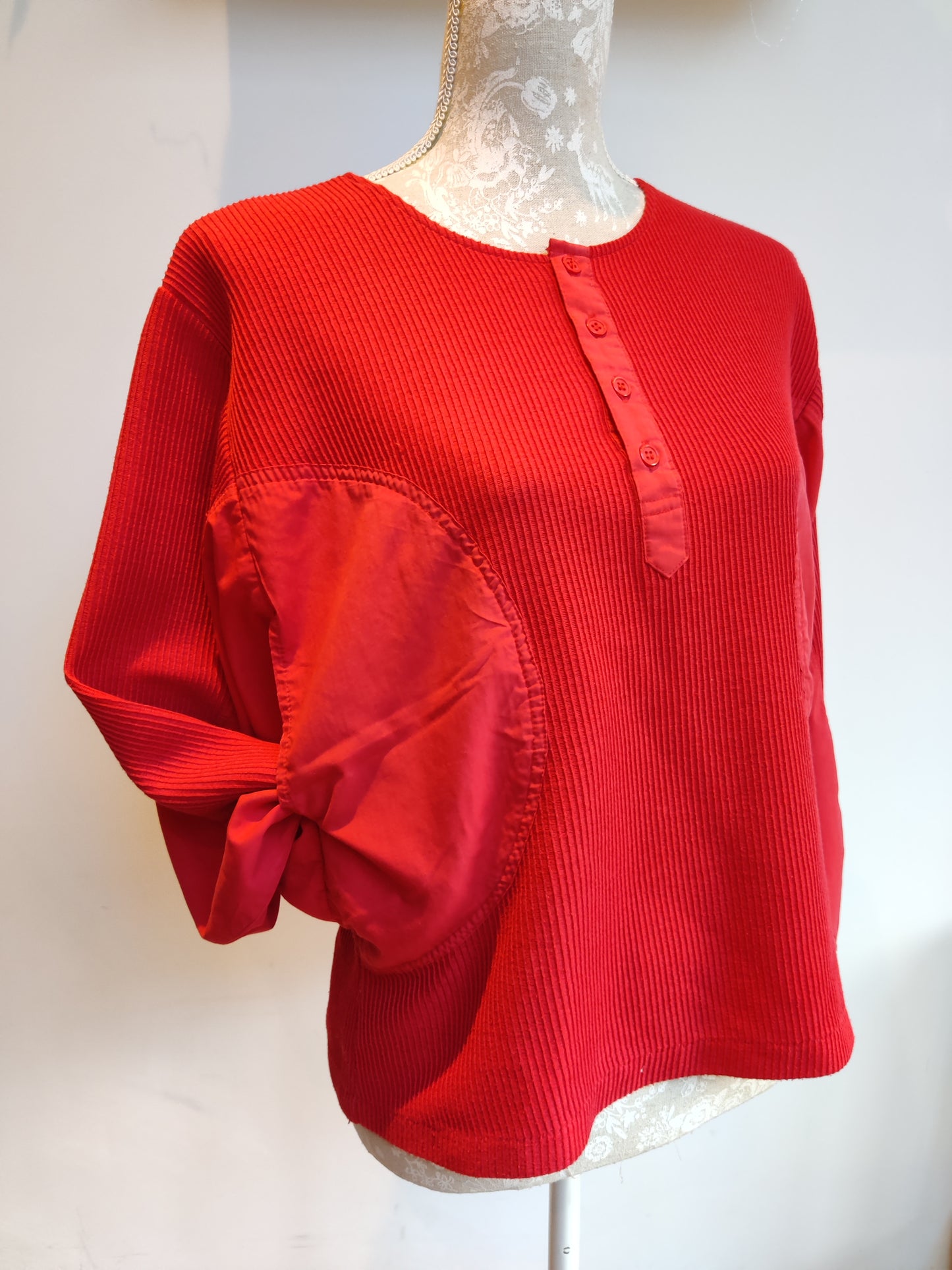 Red 80s top with buttons