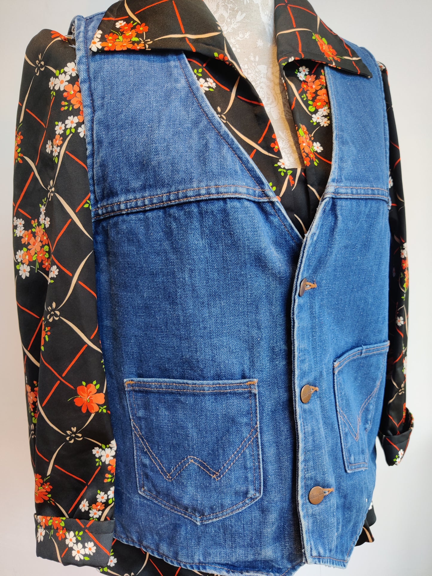 Vintage denim jacket with shearling lining.