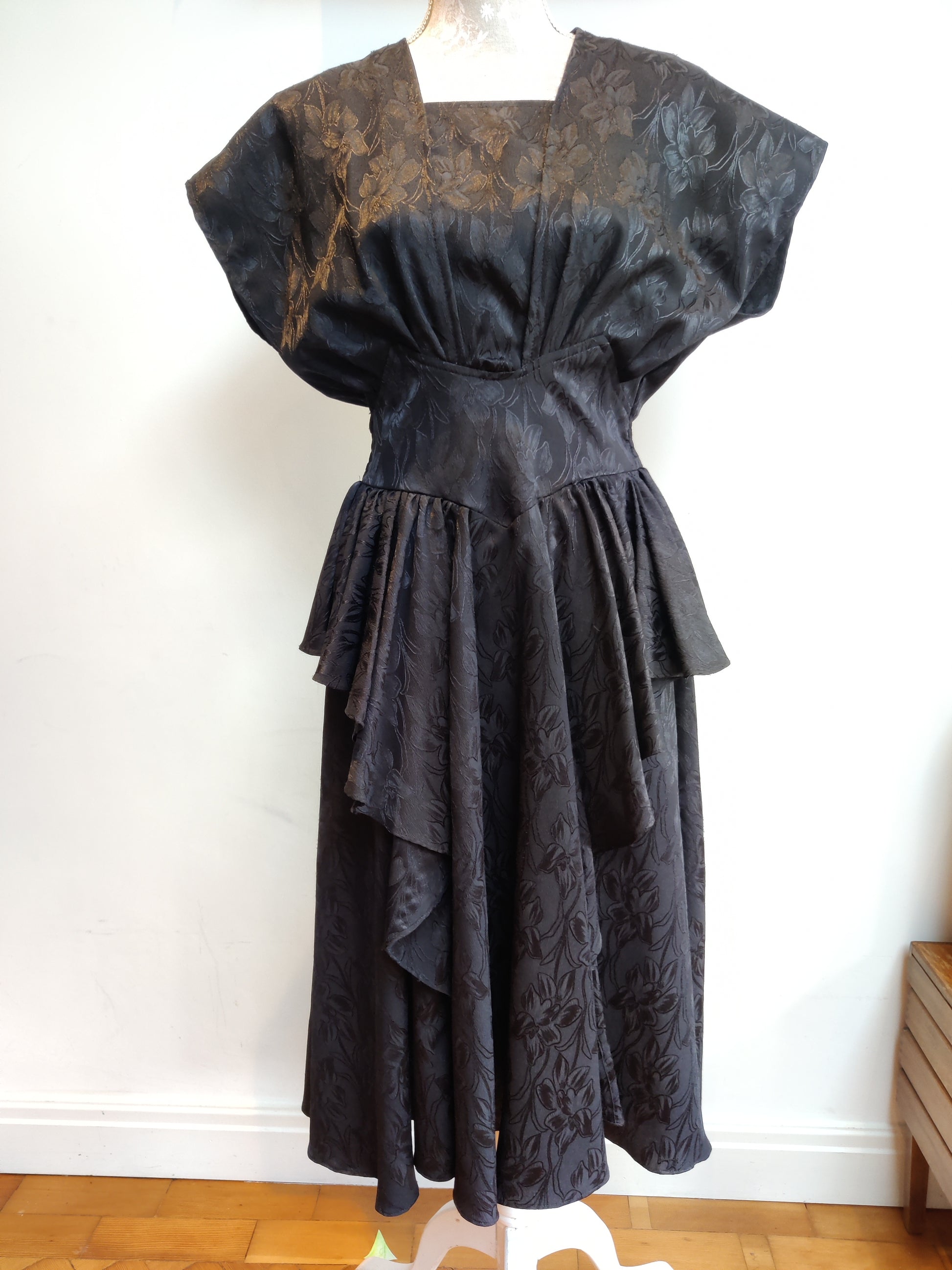 80s black midi dress with full skirt 14