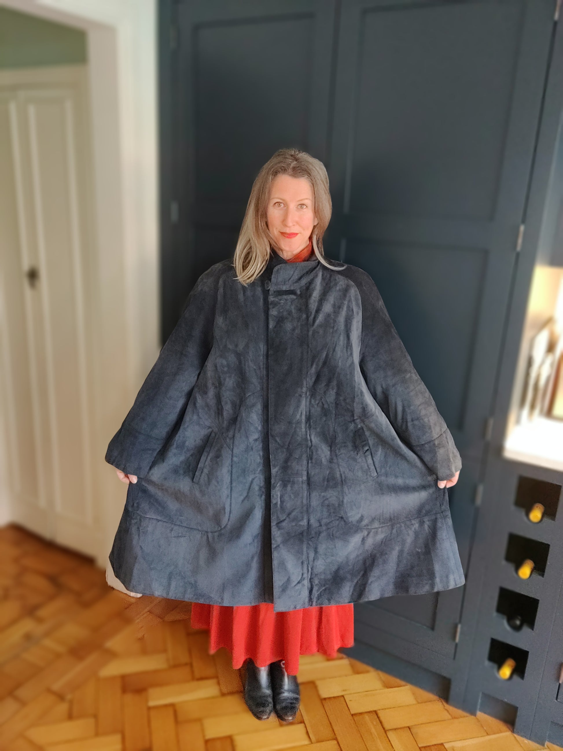 Navy suede plus size vintage coat