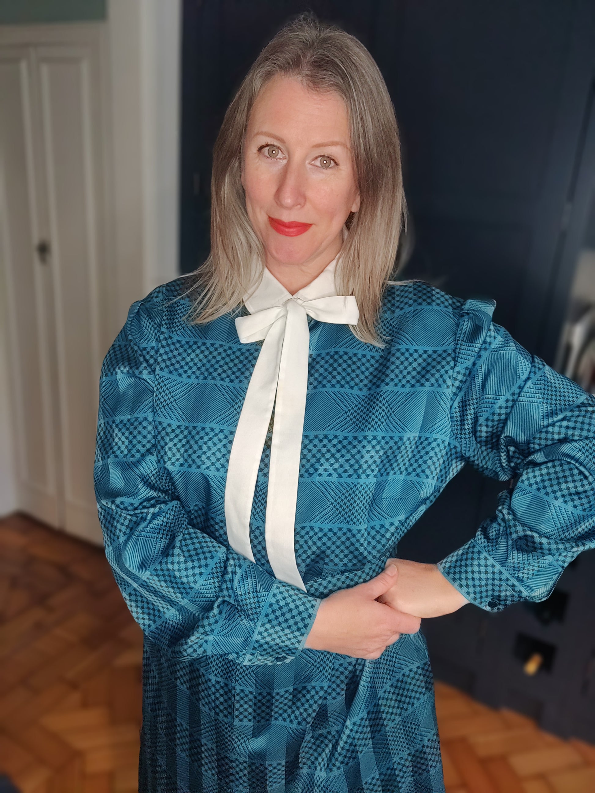 Blue and black 80s check dress