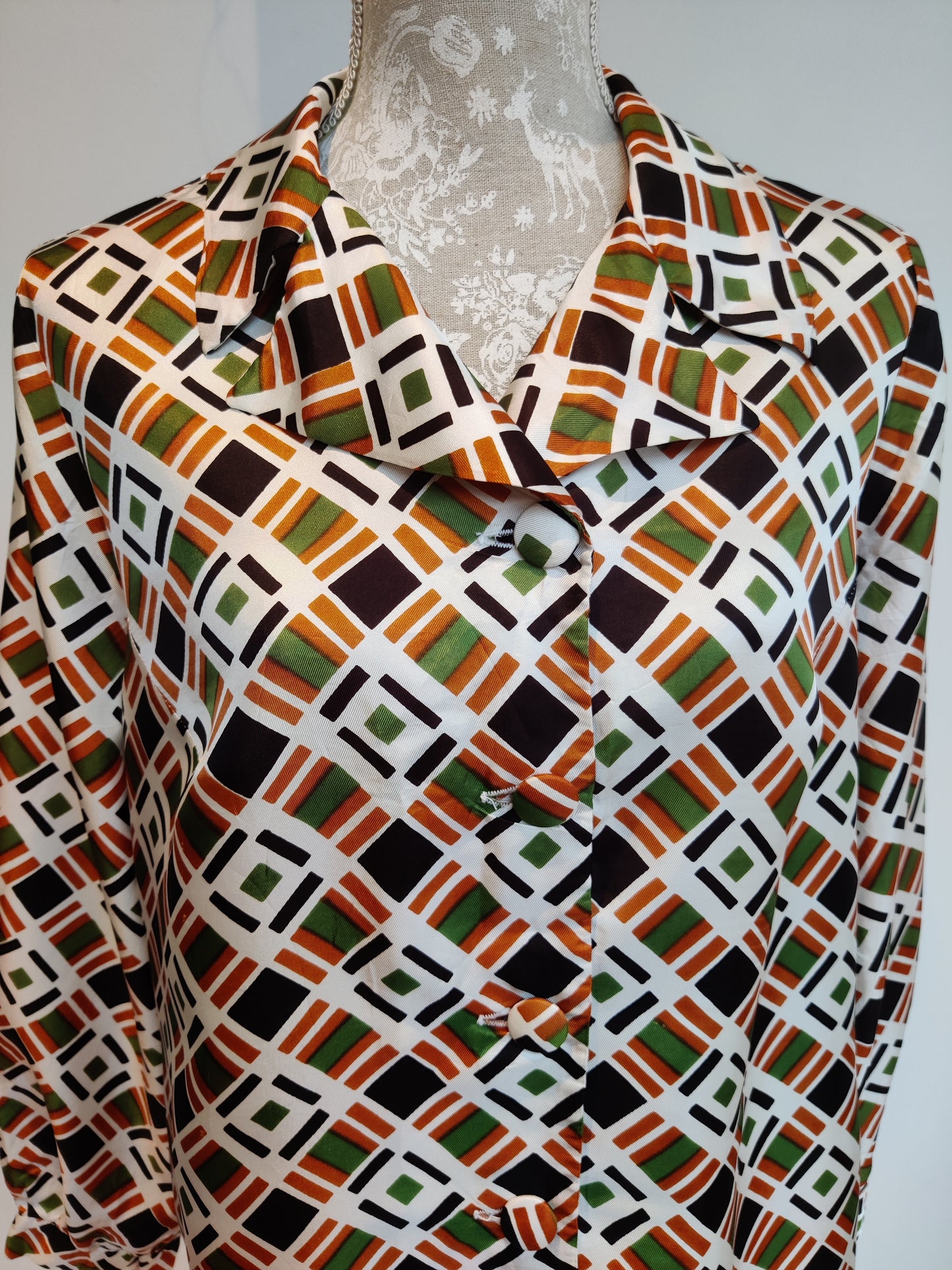 Norman Linton check 70s blouse in orange and green
