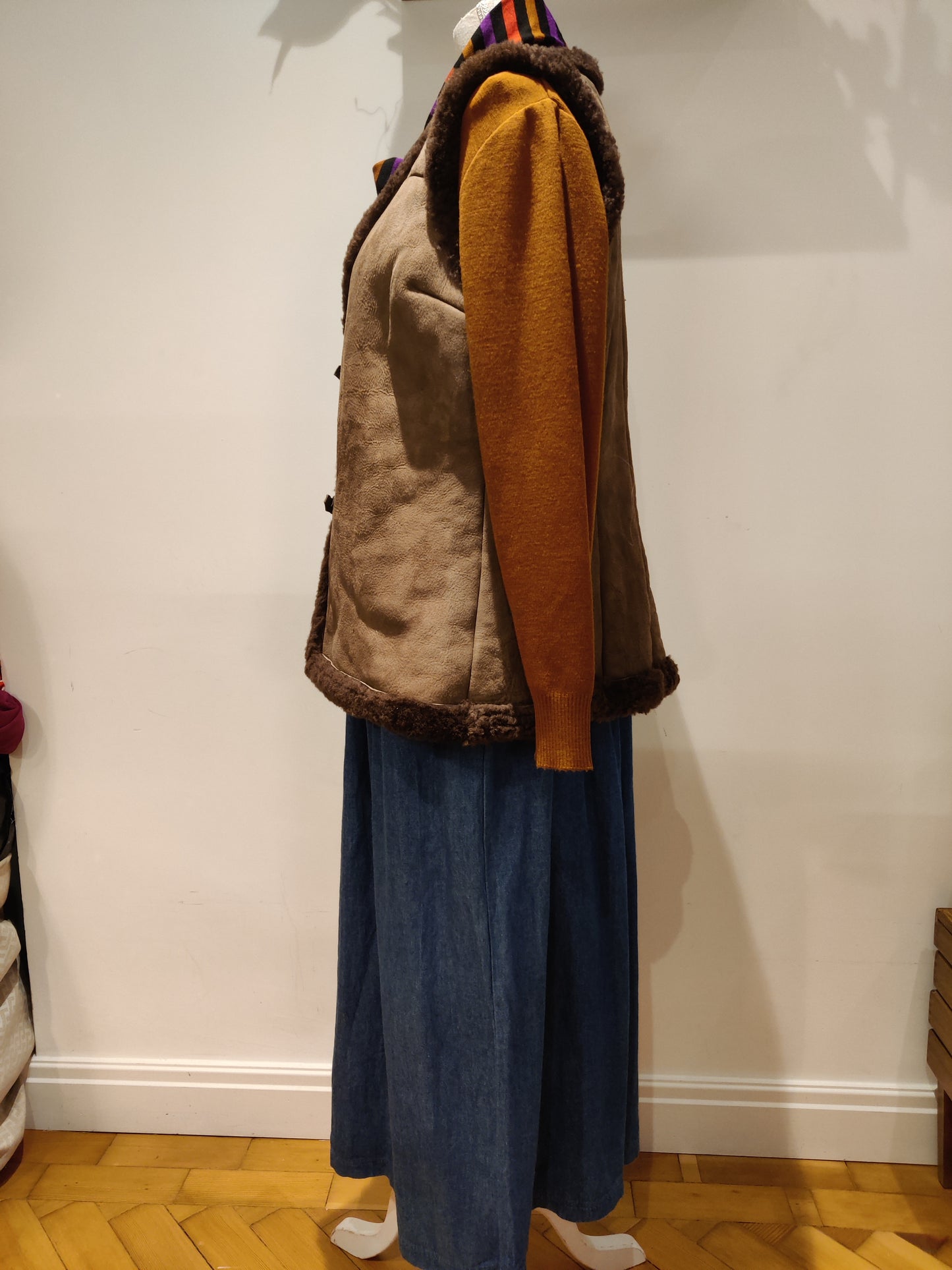 Brown vintage sheepskin waistcoat.