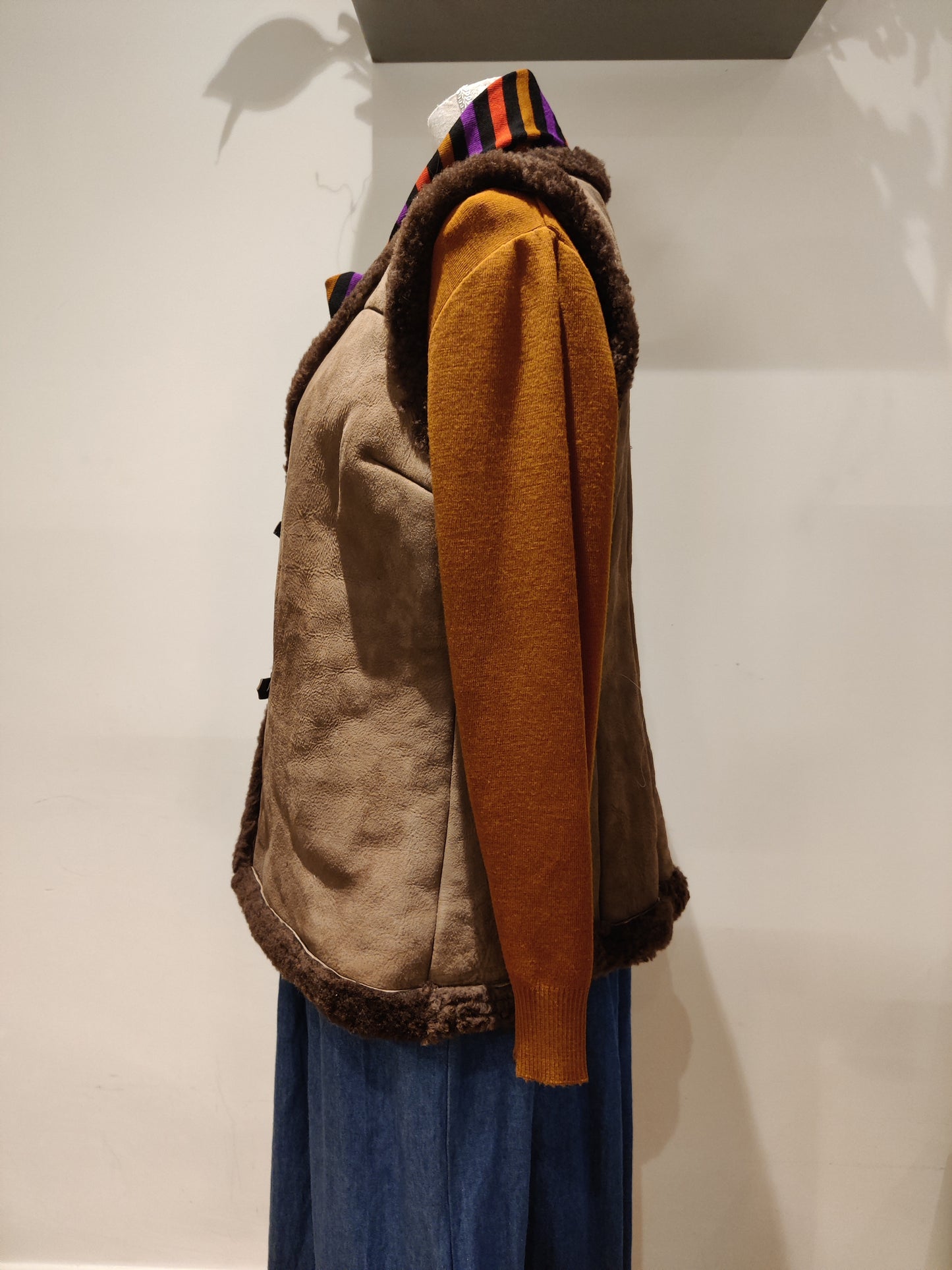 Brown vintage sheepskin waistcoat.