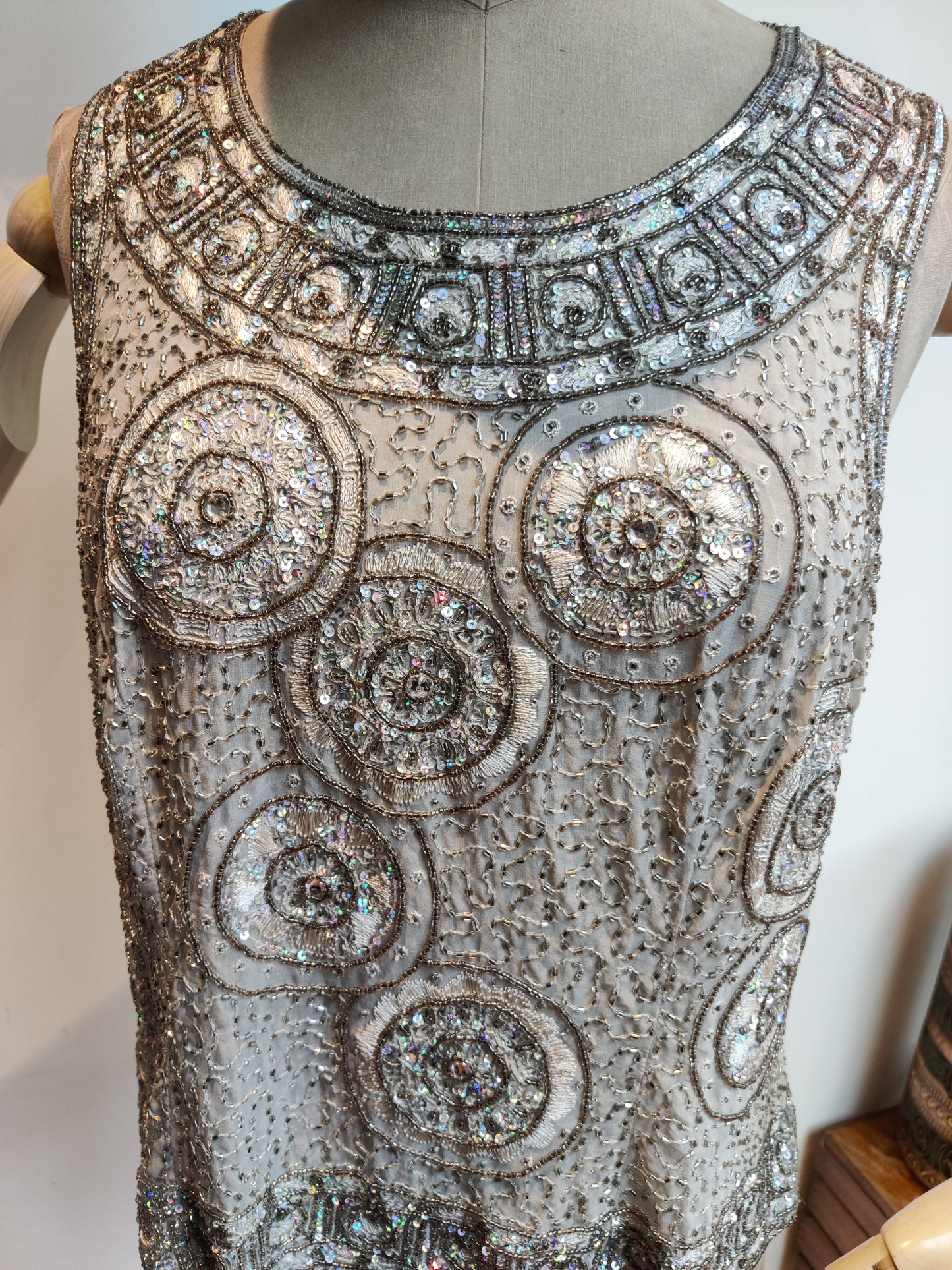 Silver 30s style beaded top