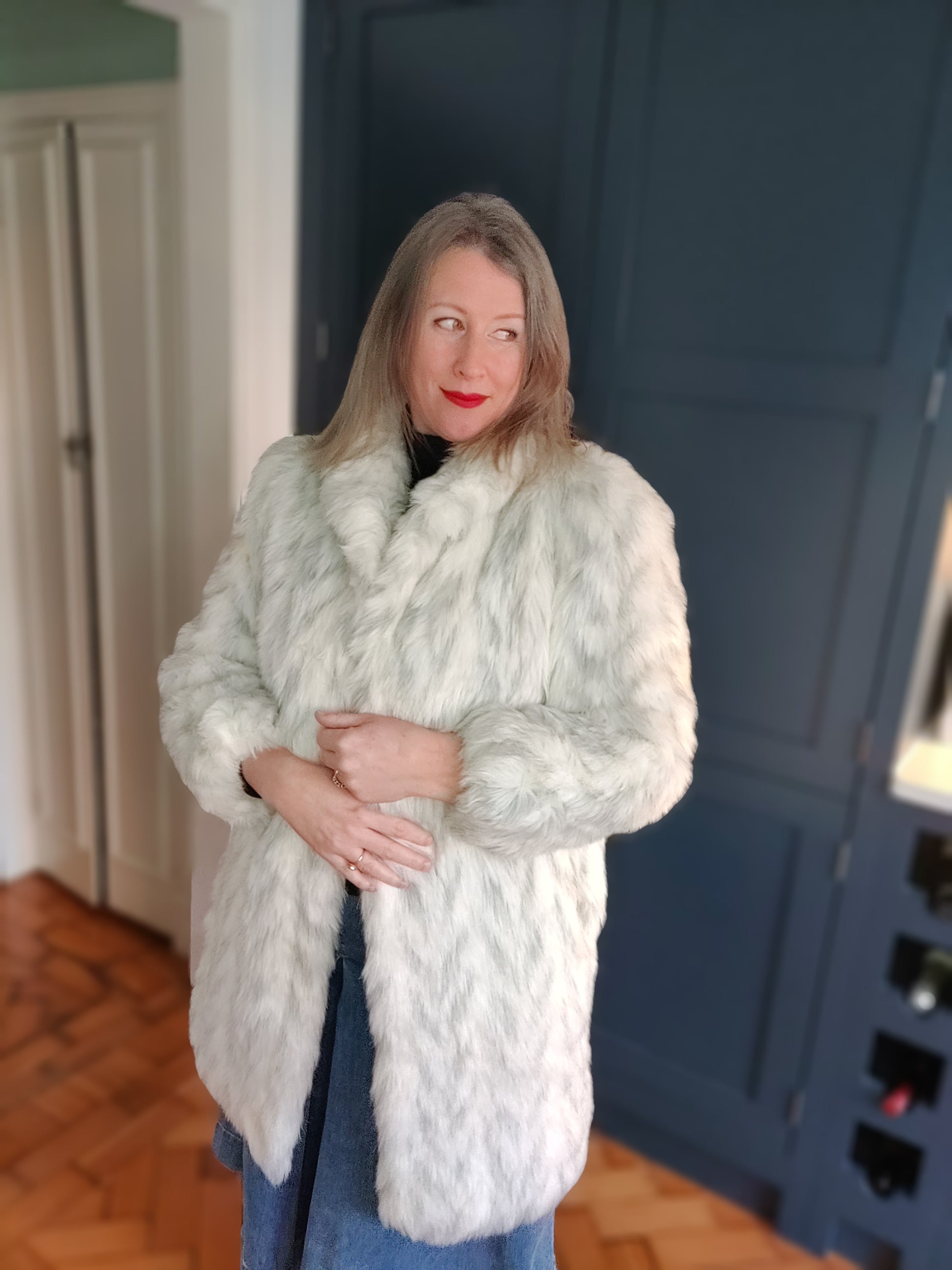 White faux fur vintage jacket