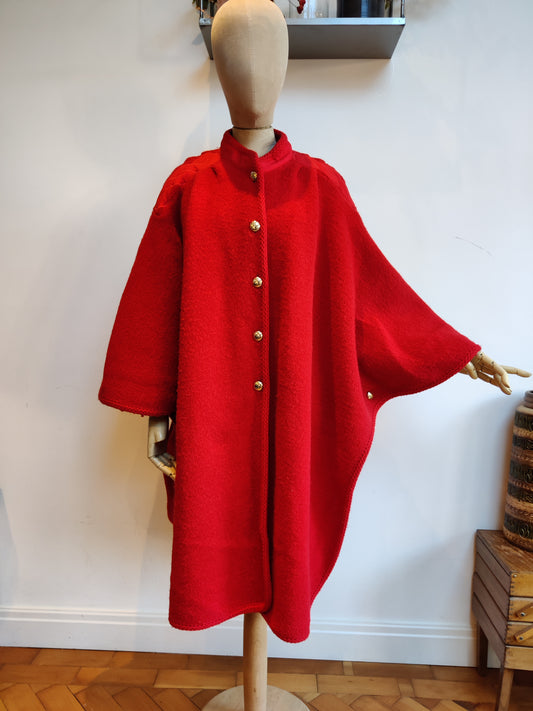 Red vintage cape with gold buttons. one size