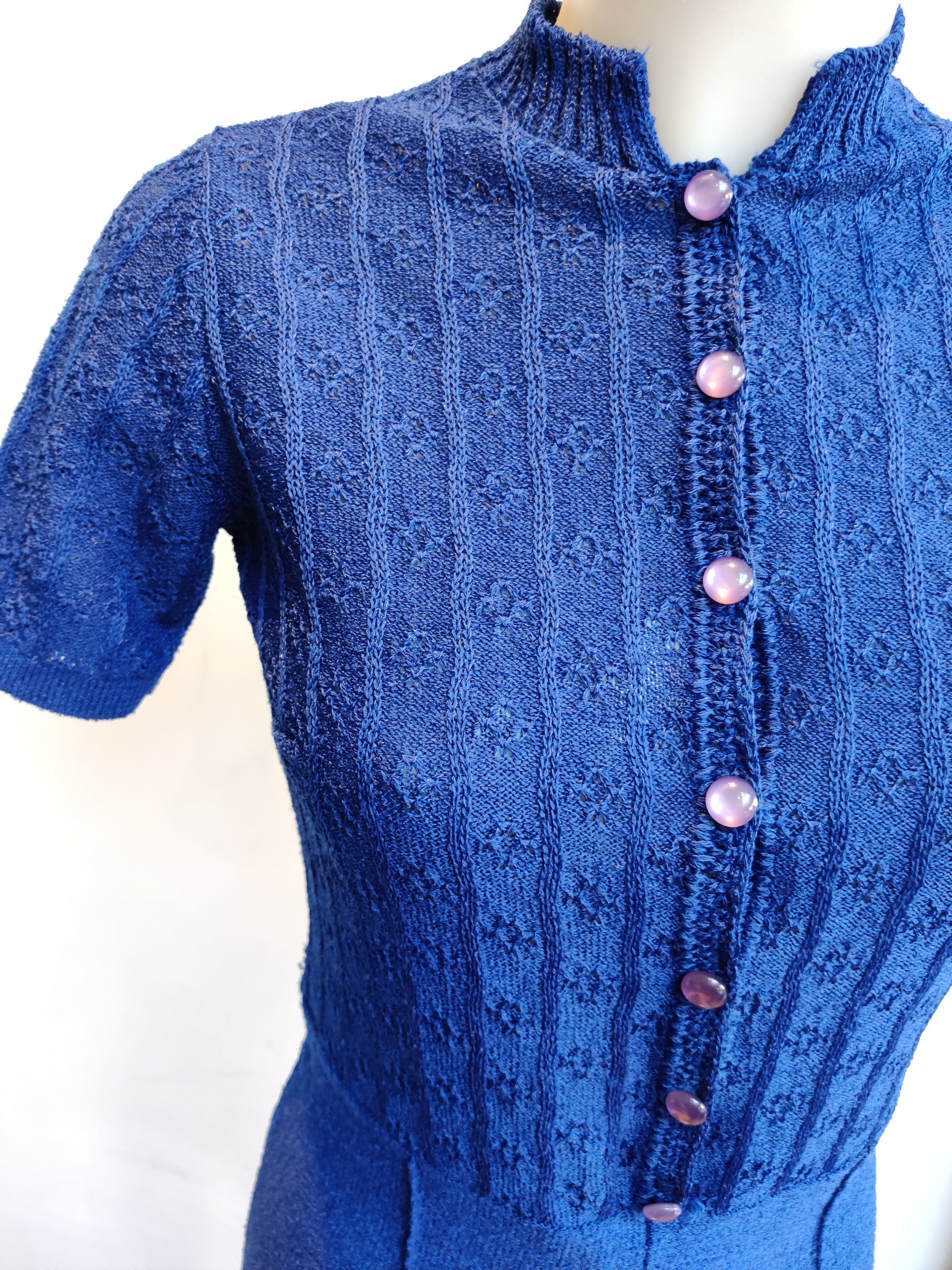Stunning vintage jumpsuit in blue knit size 8