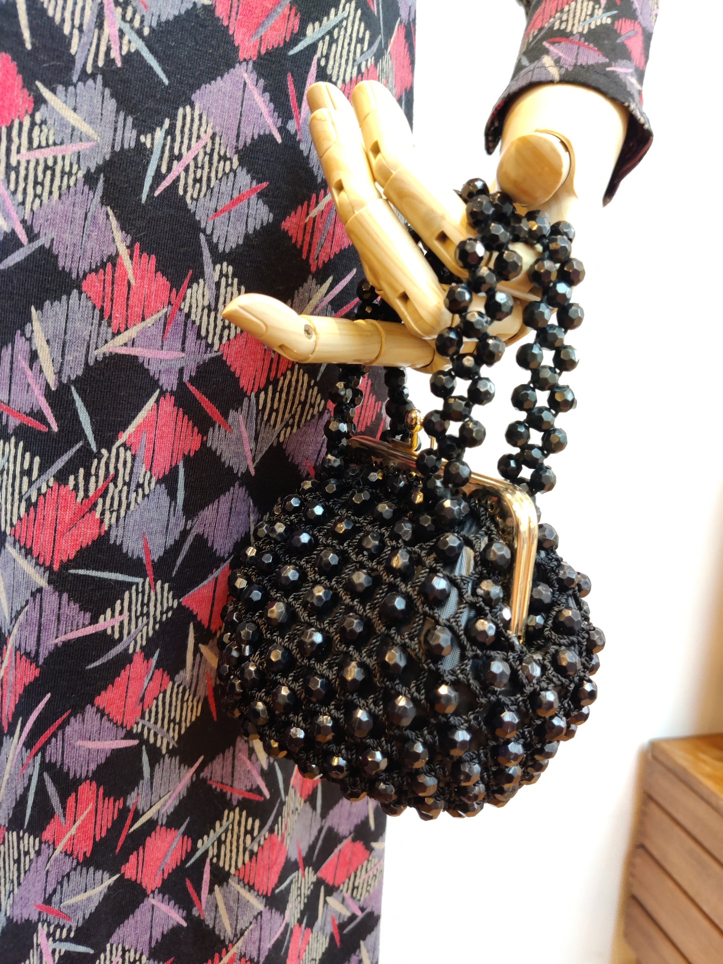 Black beaded 60s bag with gold clasps