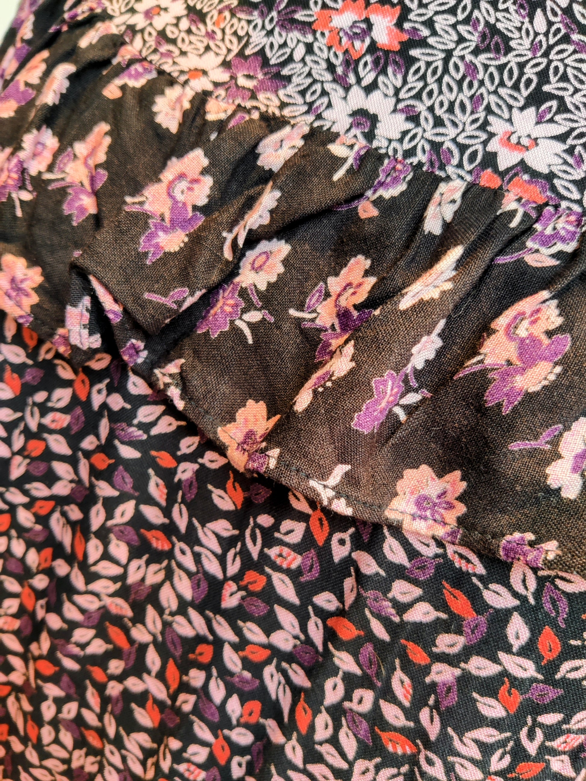 Variation of floral prints on 1970s dress
