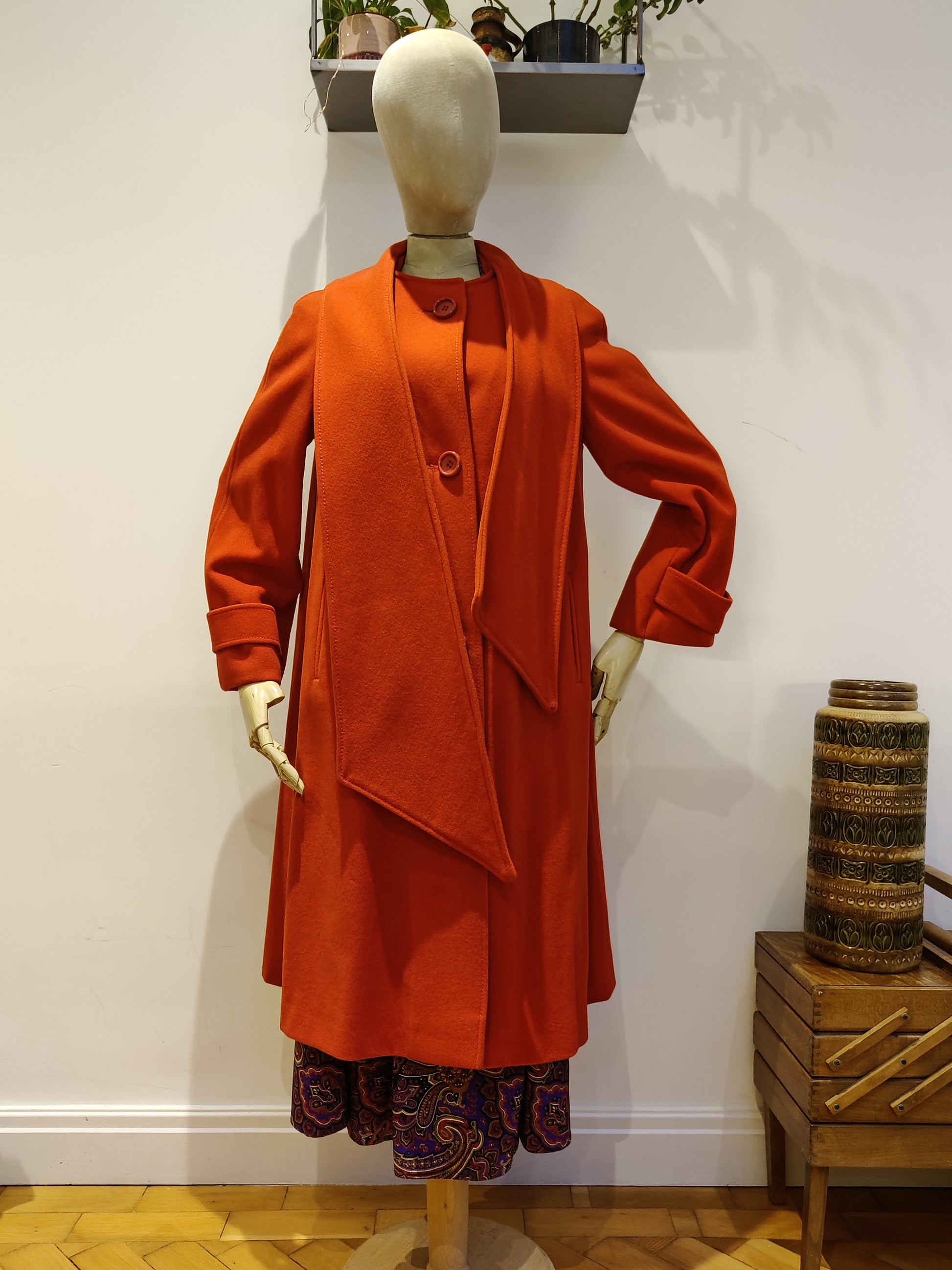 Red vintage swing coat with neck tie