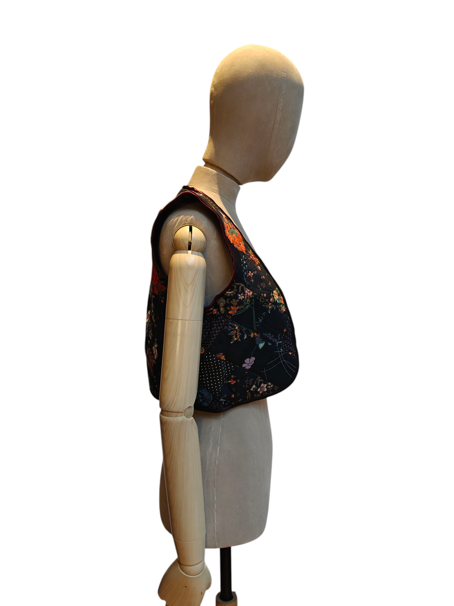 1970's black patchwork quilted waistcoat Small.