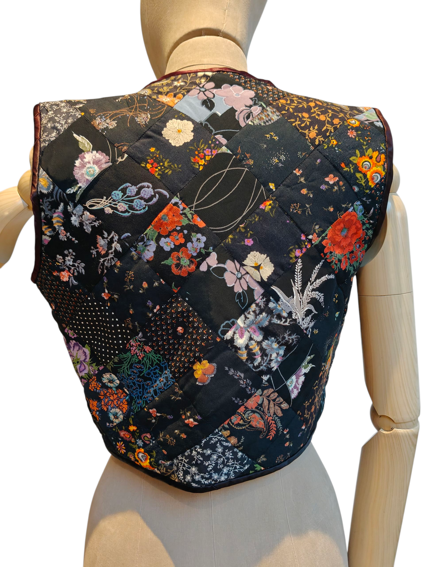 1970's black patchwork quilted waistcoat Small.