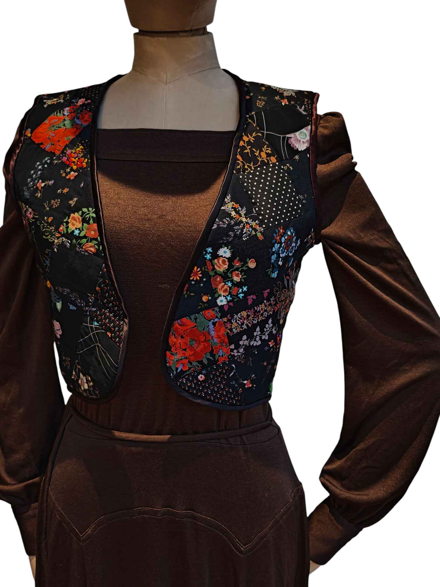 1970's black patchwork quilted waistcoat Small.