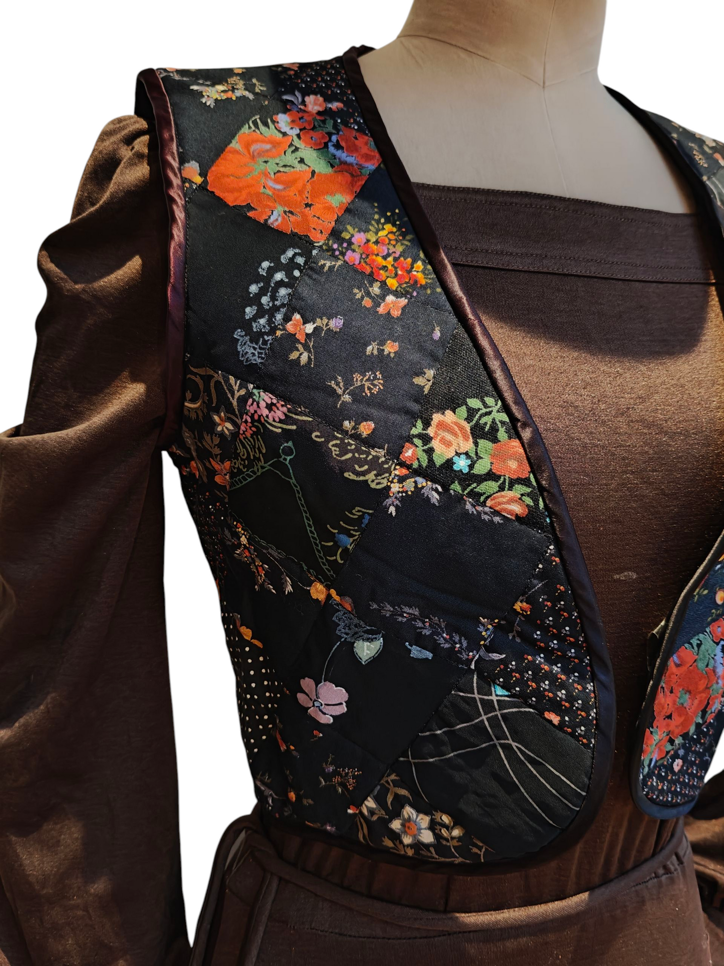 1970's black patchwork quilted waistcoat Small.