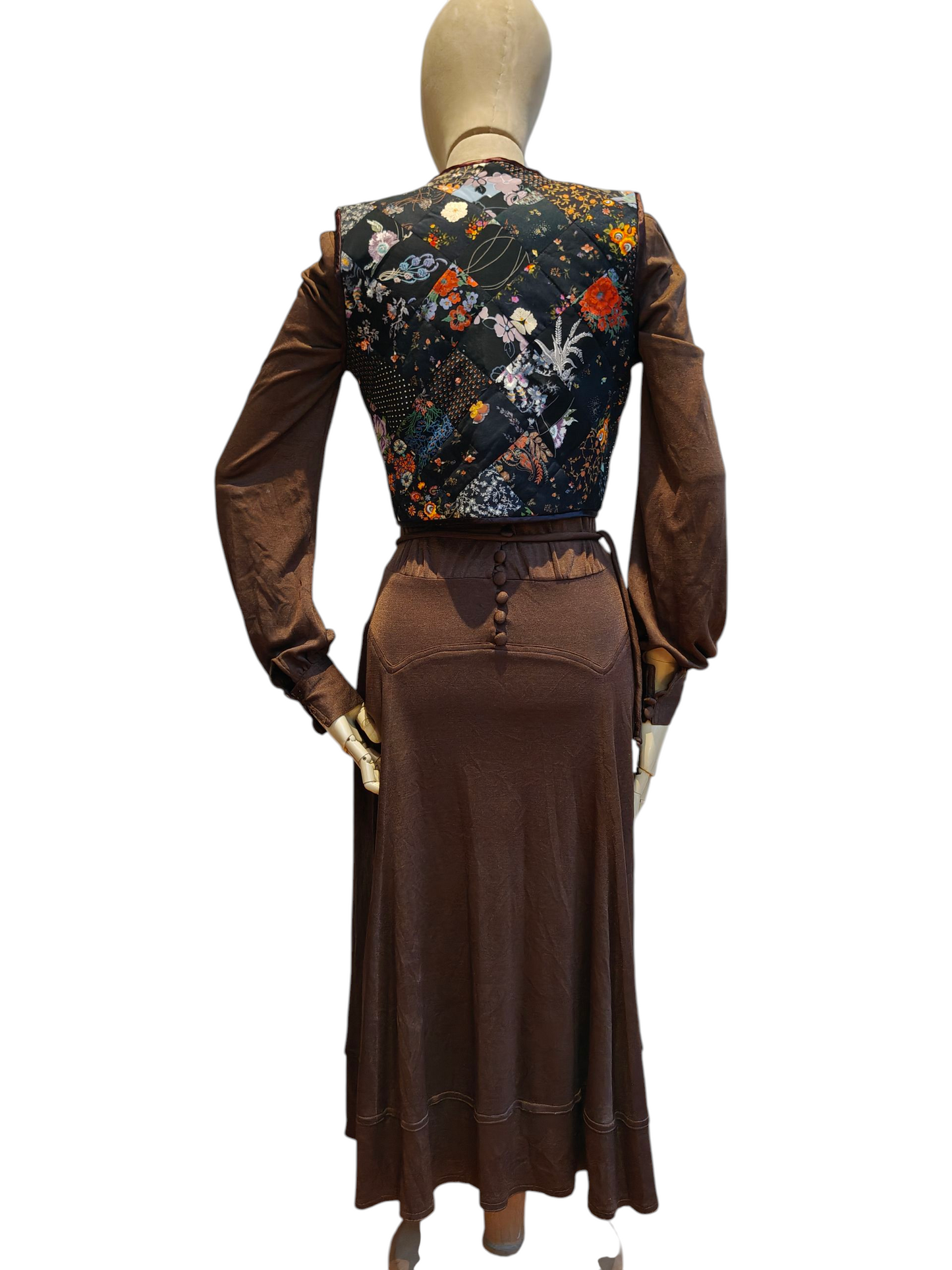 1970's black patchwork quilted waistcoat Small.